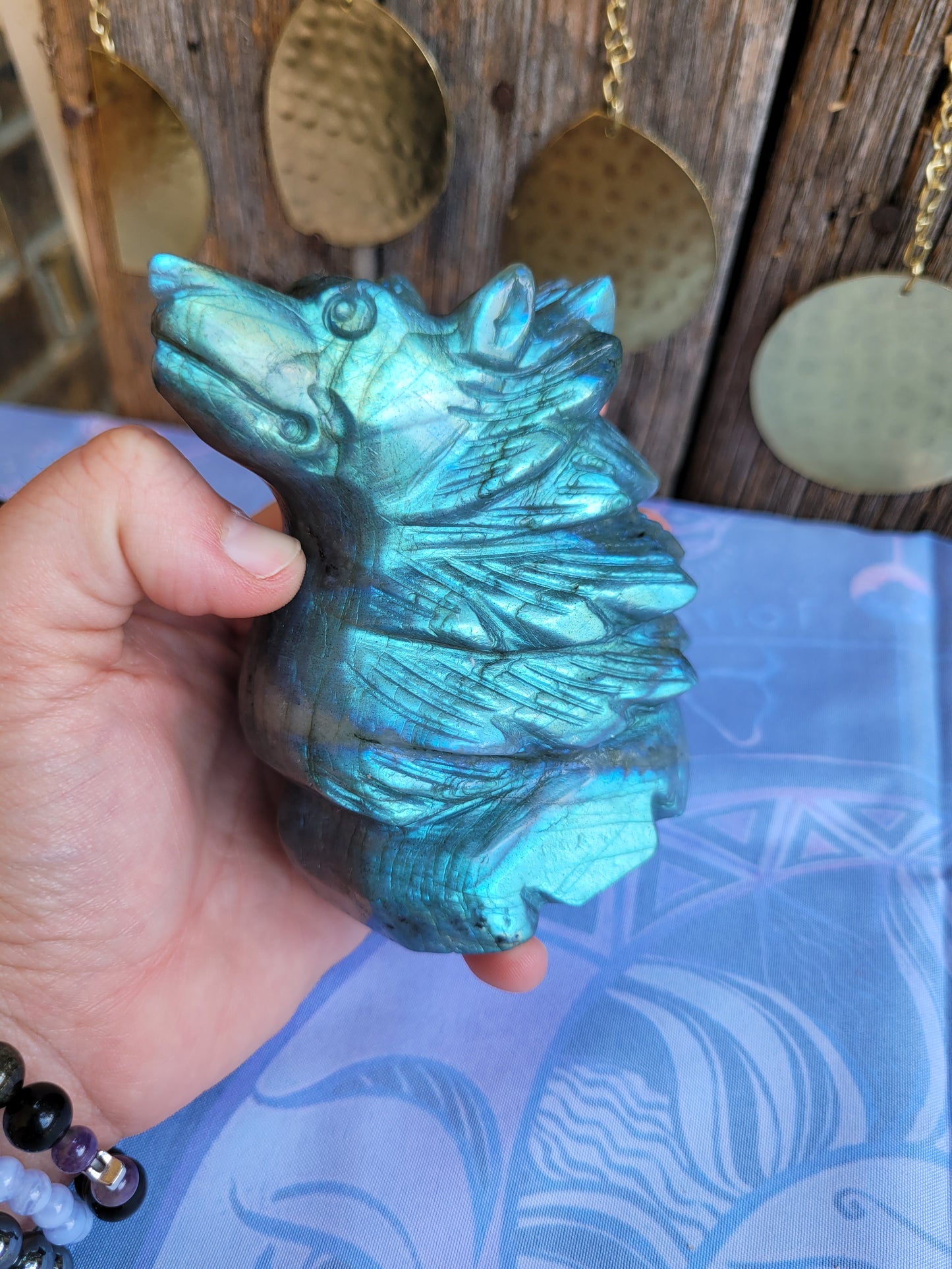 Large Labradorite Wolf carvings