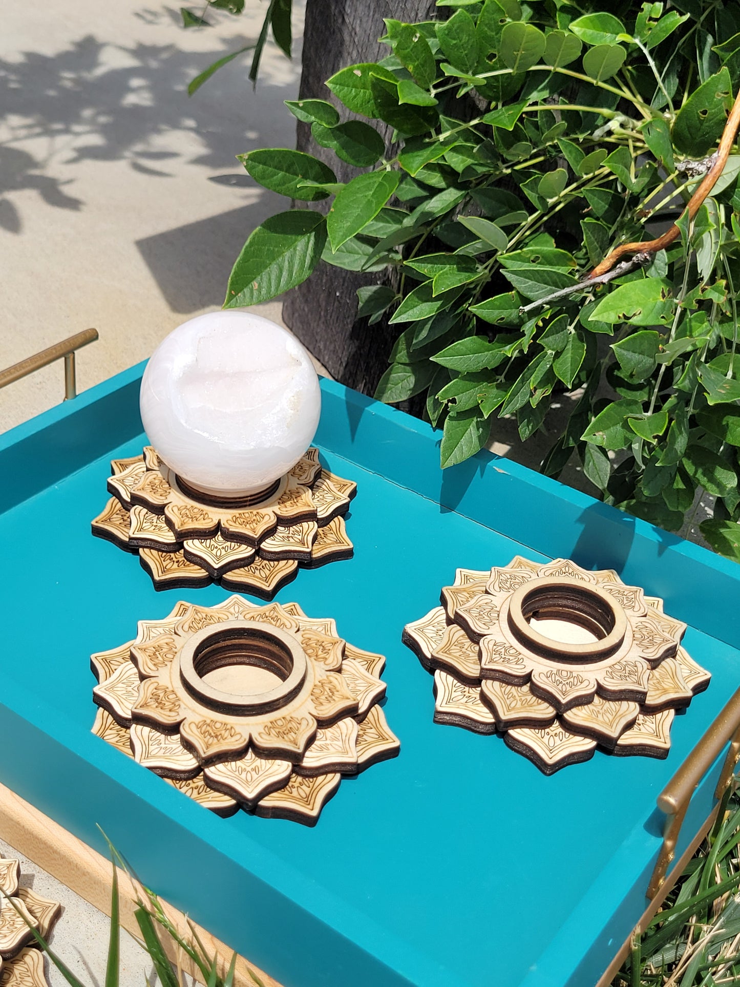 Large Wooden Lotus Sphere Stands