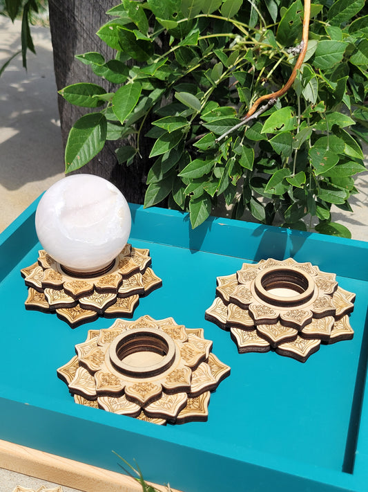Large Wooden Lotus Sphere Stands