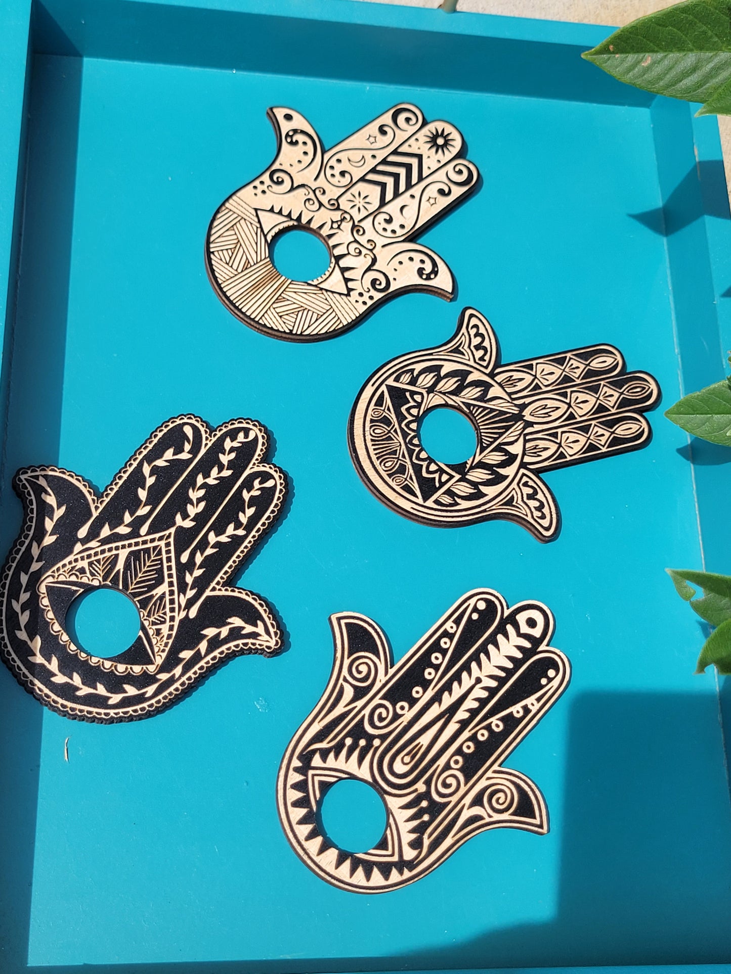Wooden Black Hamsa Sphere Stands