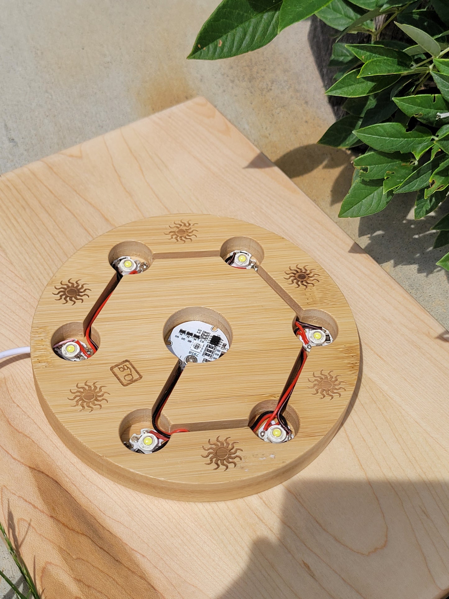 Large Wooden 7-Sphere lighted sphere stand