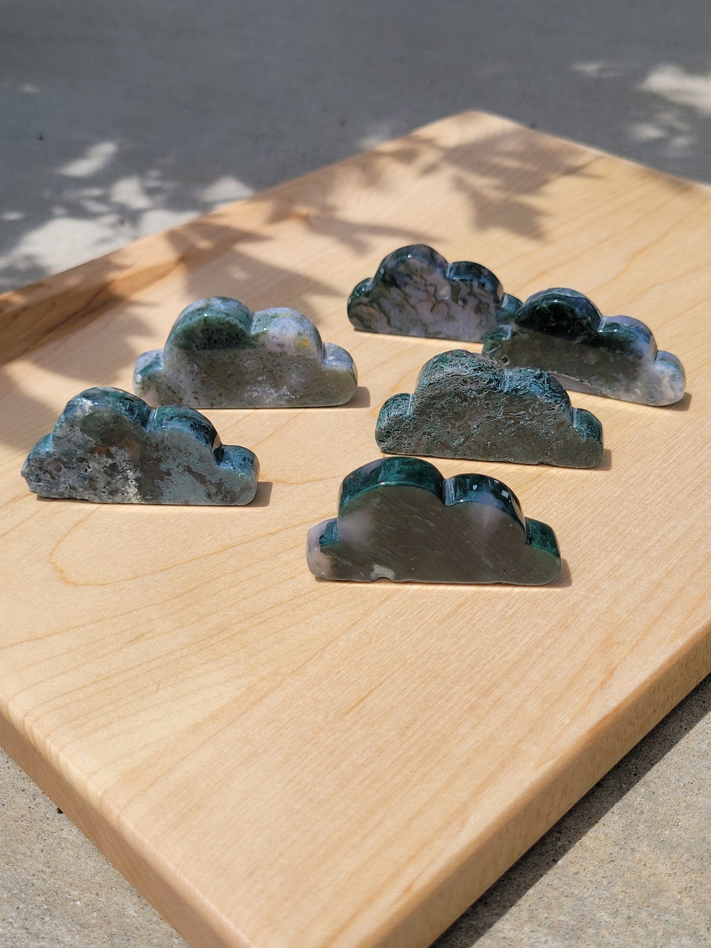 Moss Agate small cloud carvings