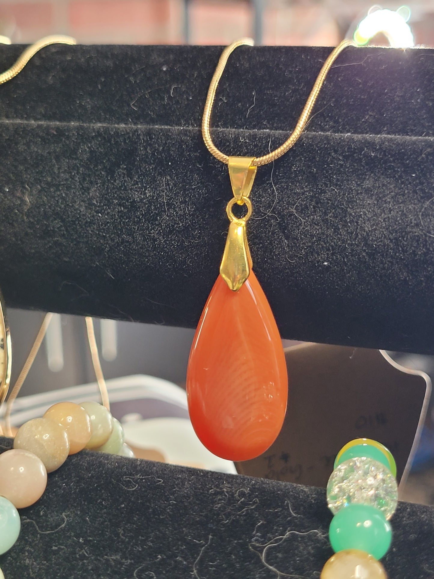 Carnelian Earrings/Necklace Set - Gold - Handmade