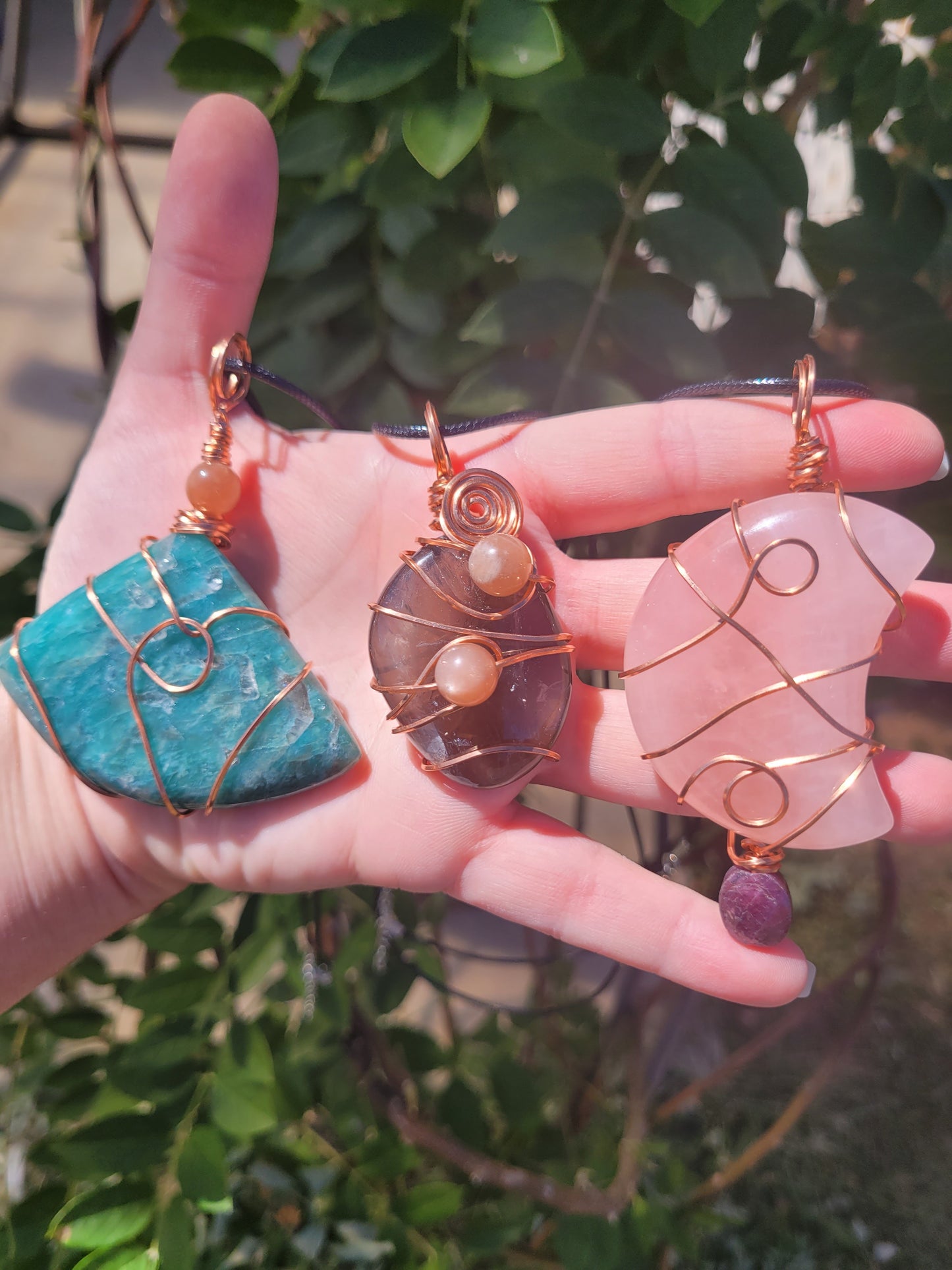 Amazonite & Suntone Pendant Necklace - Handwrapped