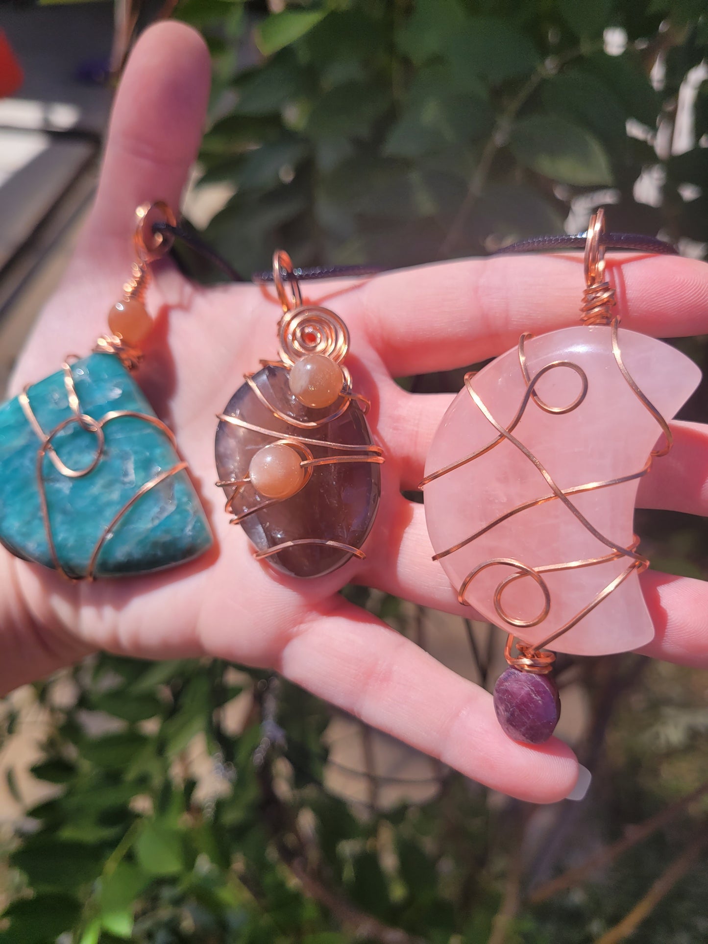 Amazonite & Suntone Pendant Necklace - Handwrapped