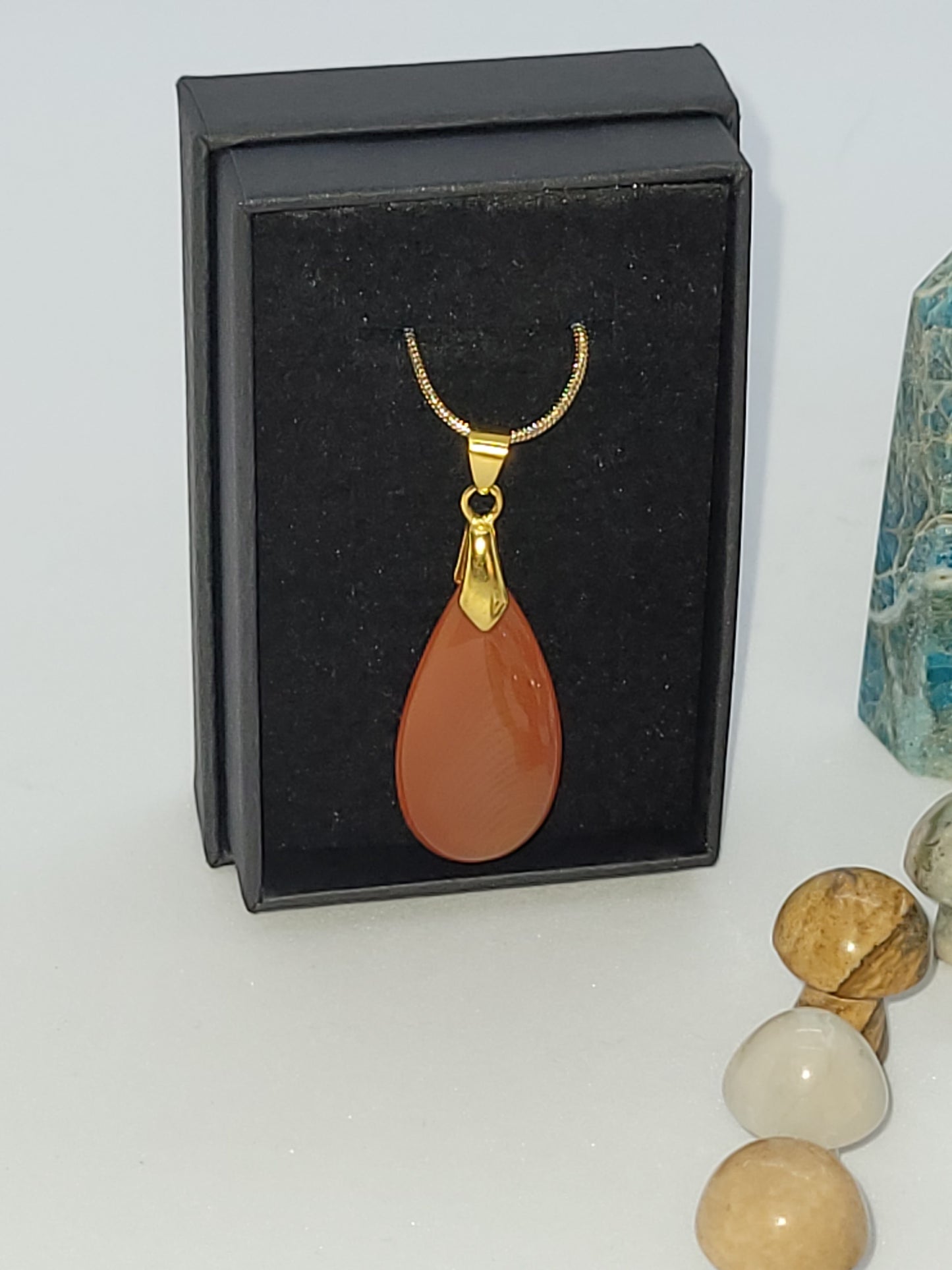 Carnelian Earrings/Necklace Set - Gold - Handmade