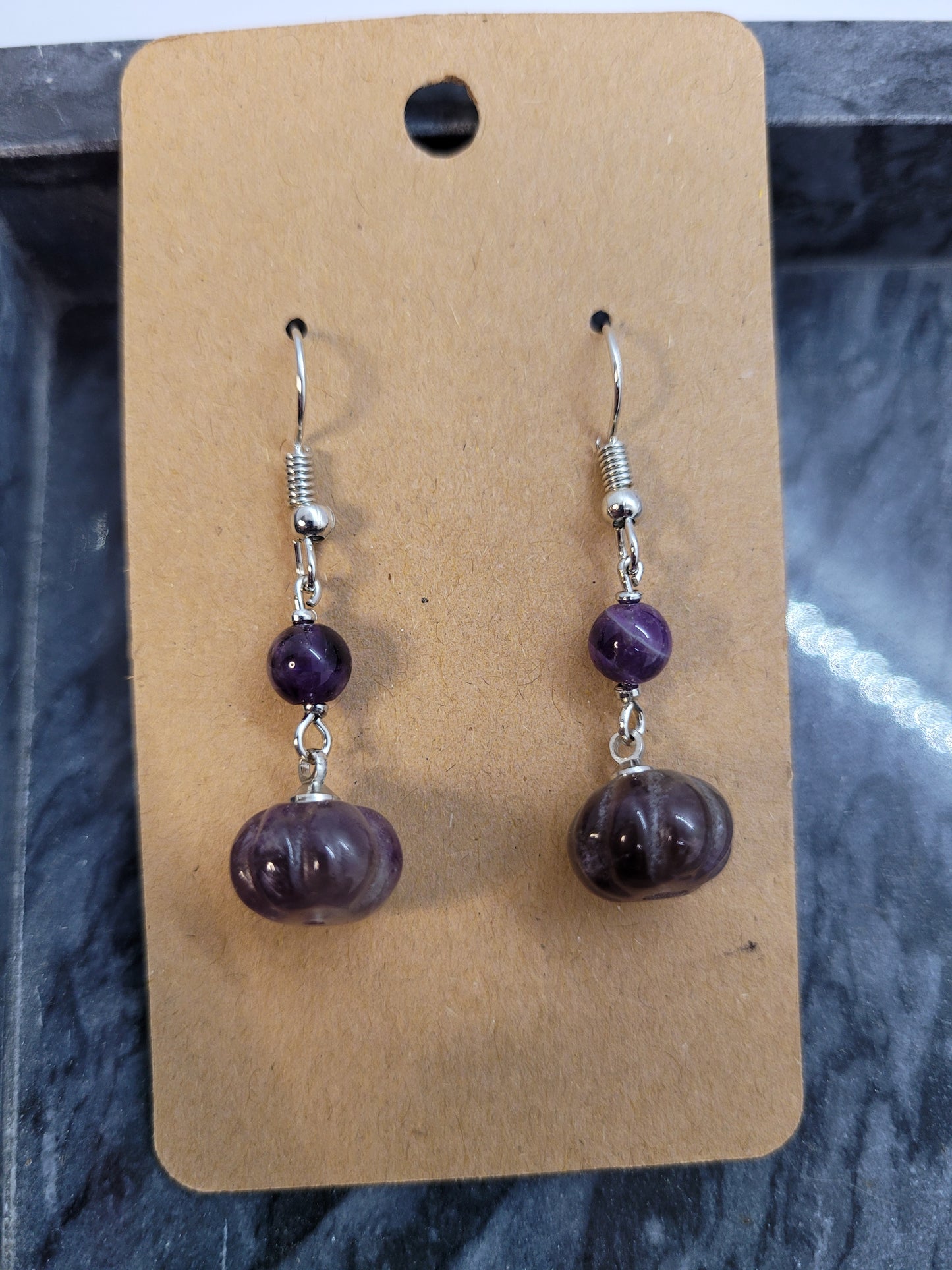Amethyst/Obsidian Bracelet , Amethyst Earrings Set - Handmade
