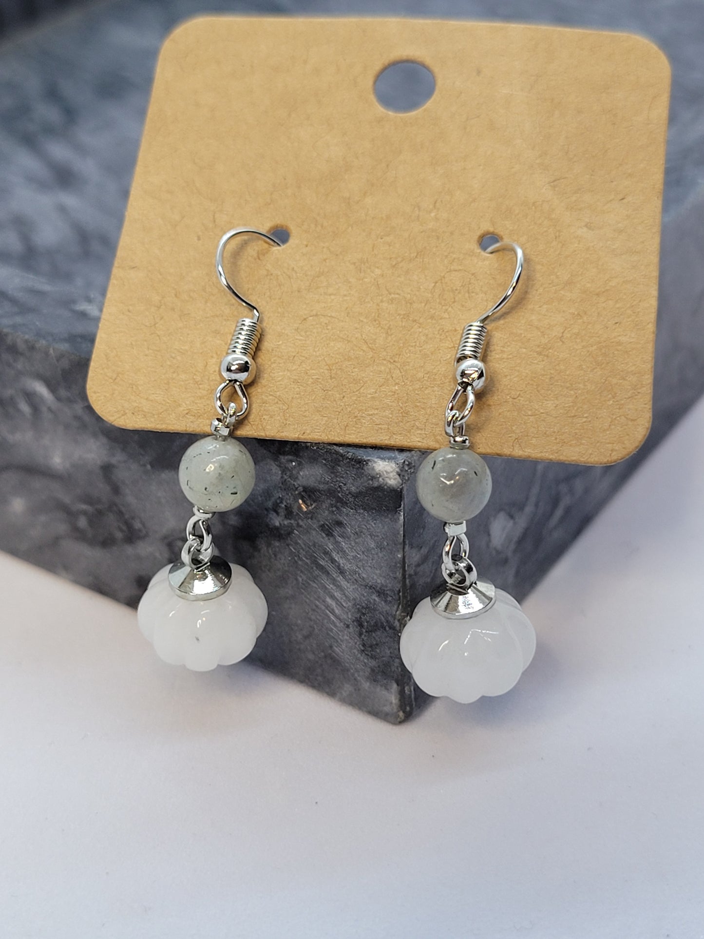 Labradorite wrapped Necklace / Pumpkin Earrings Set - Handmade
