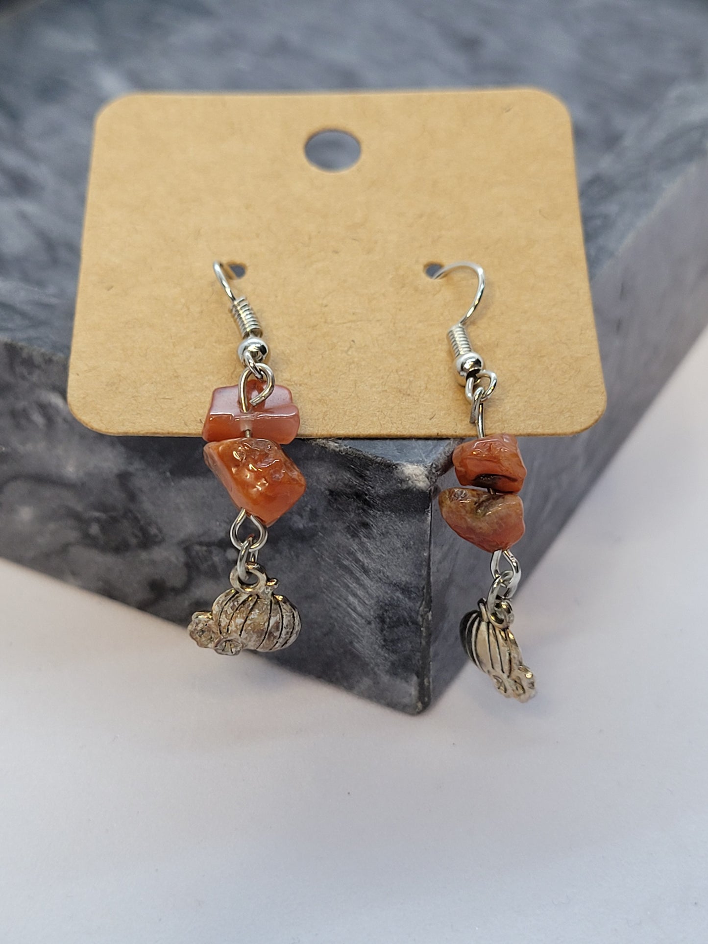 Carnelian Tear drop necklace / pumpkin earrings set