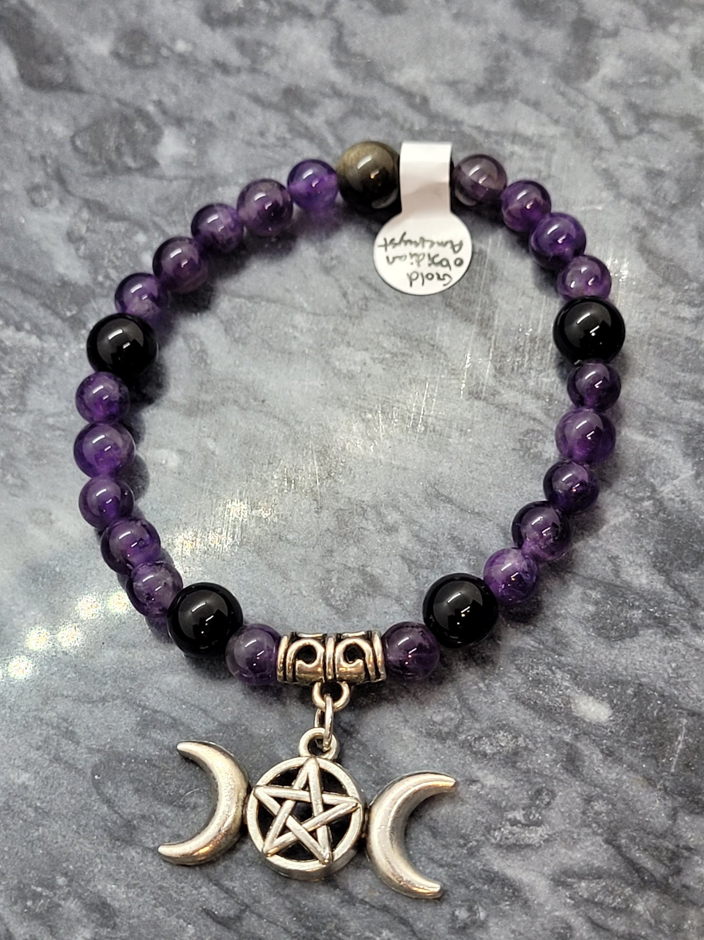 Amethyst/Obsidian Bracelet , Amethyst Earrings set