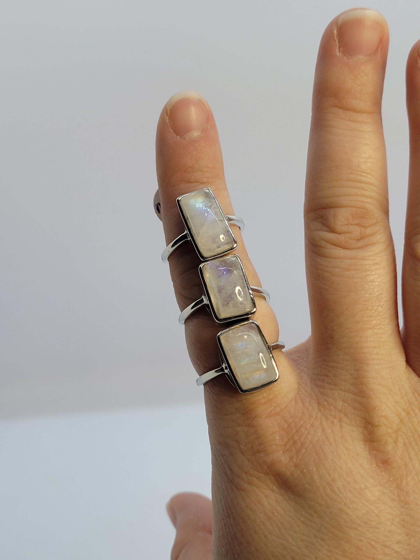 .925 Silver, Adjustable, Moonstone Rings - Rectangle cut