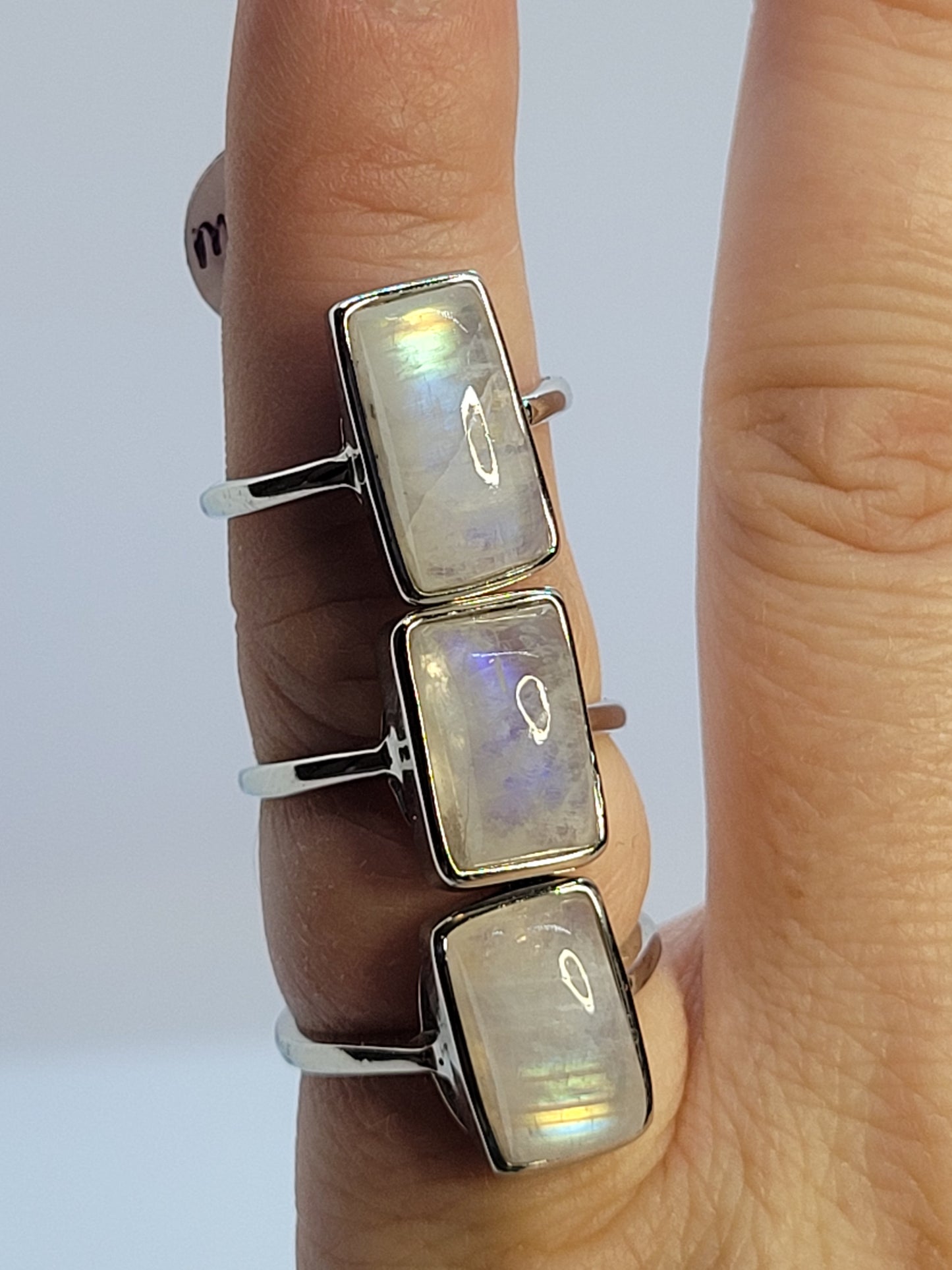 .925 Silver, Adjustable, Moonstone Rings - Rectangle cut
