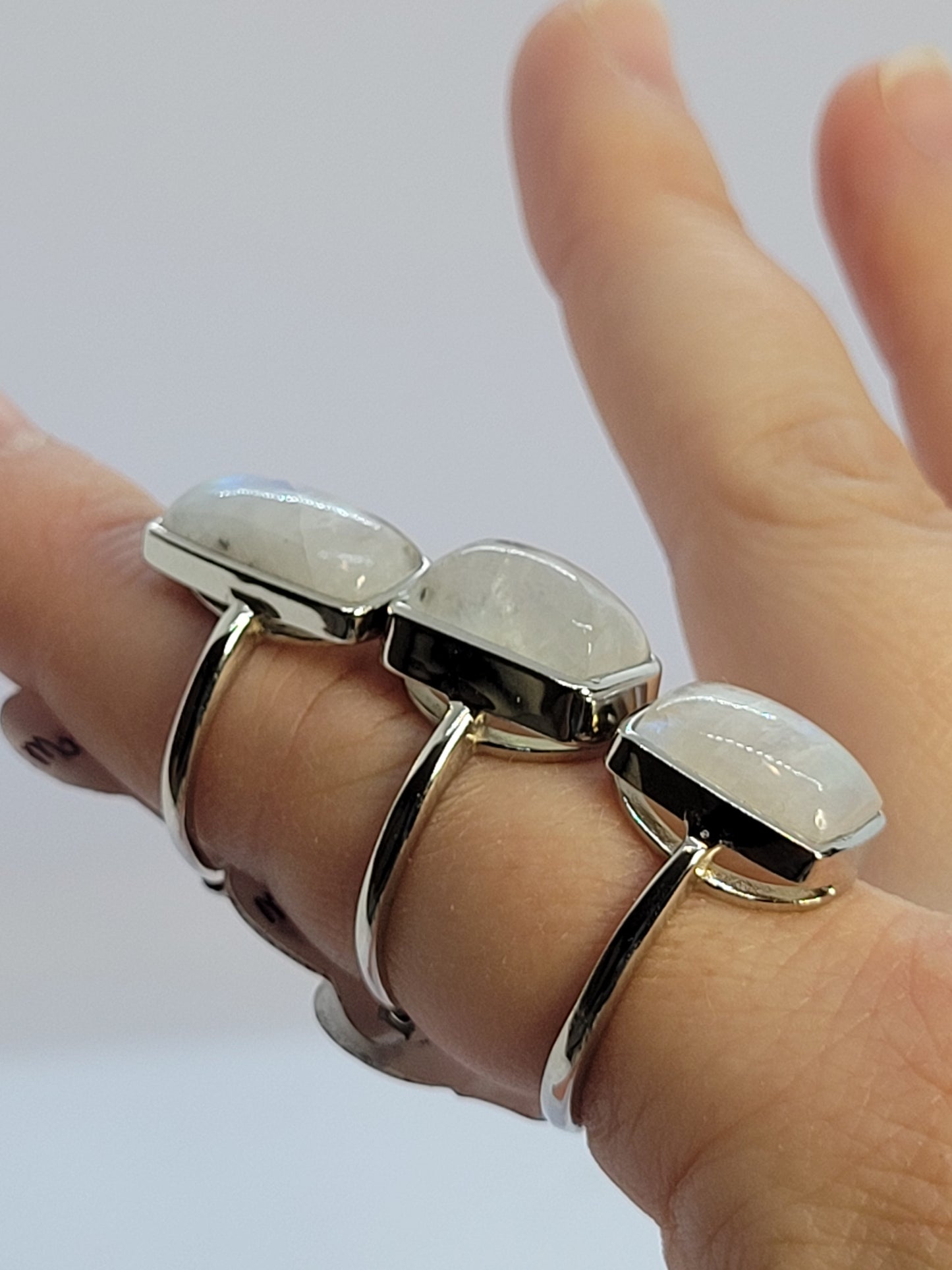 .925 Silver, Adjustable, Moonstone Rings - Rectangle cut