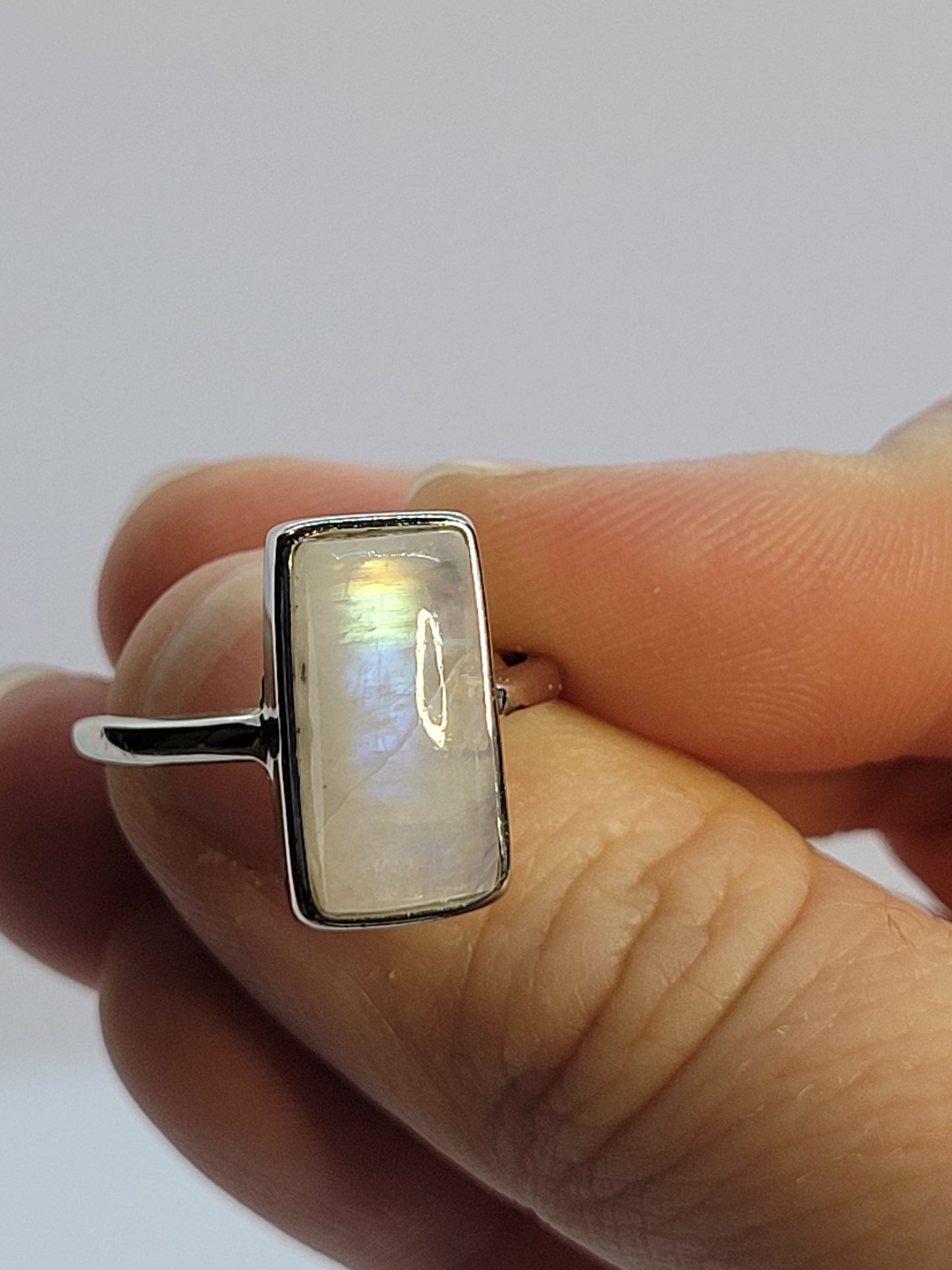 .925 Silver, Adjustable, Moonstone Rings - Rectangle cut