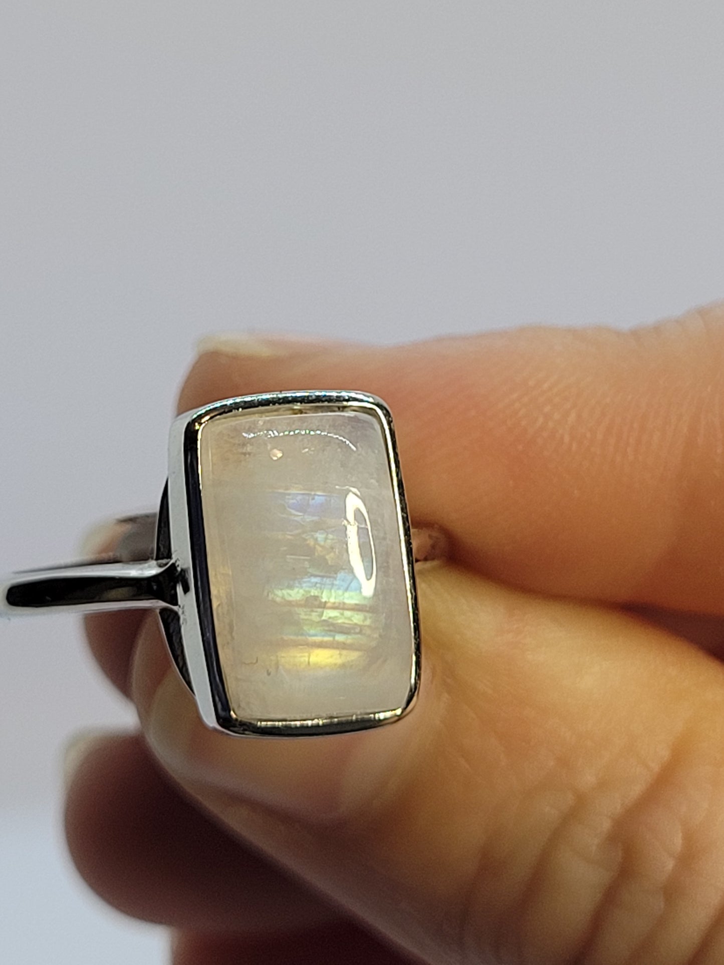 .925 Silver, Adjustable, Moonstone Rings - Rectangle cut