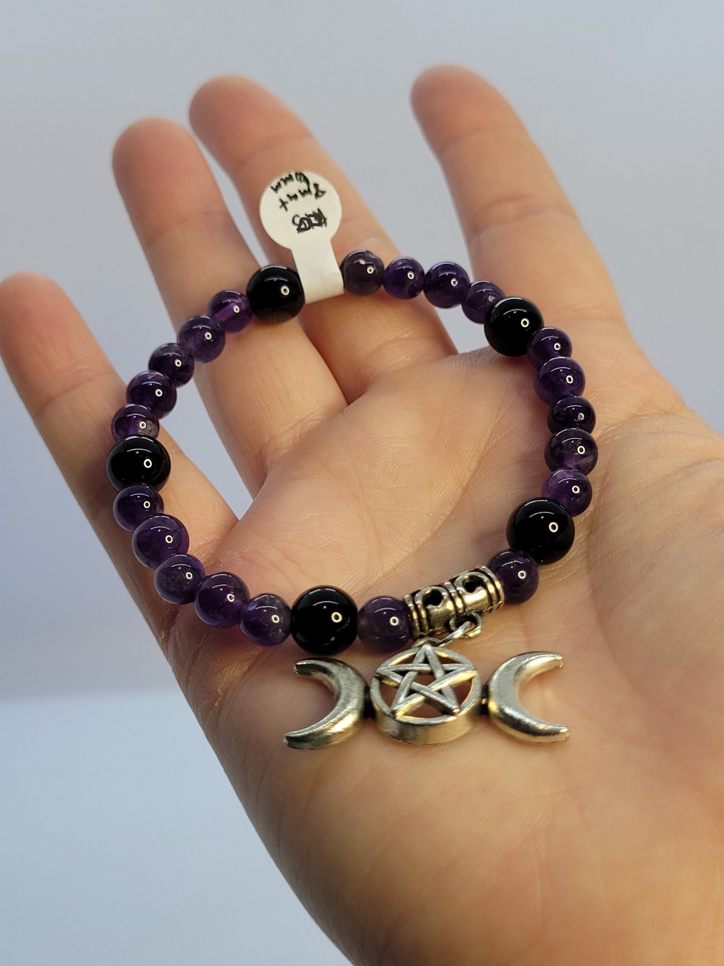 Amethyst/Obsidian Bracelet , Amethyst Earrings set