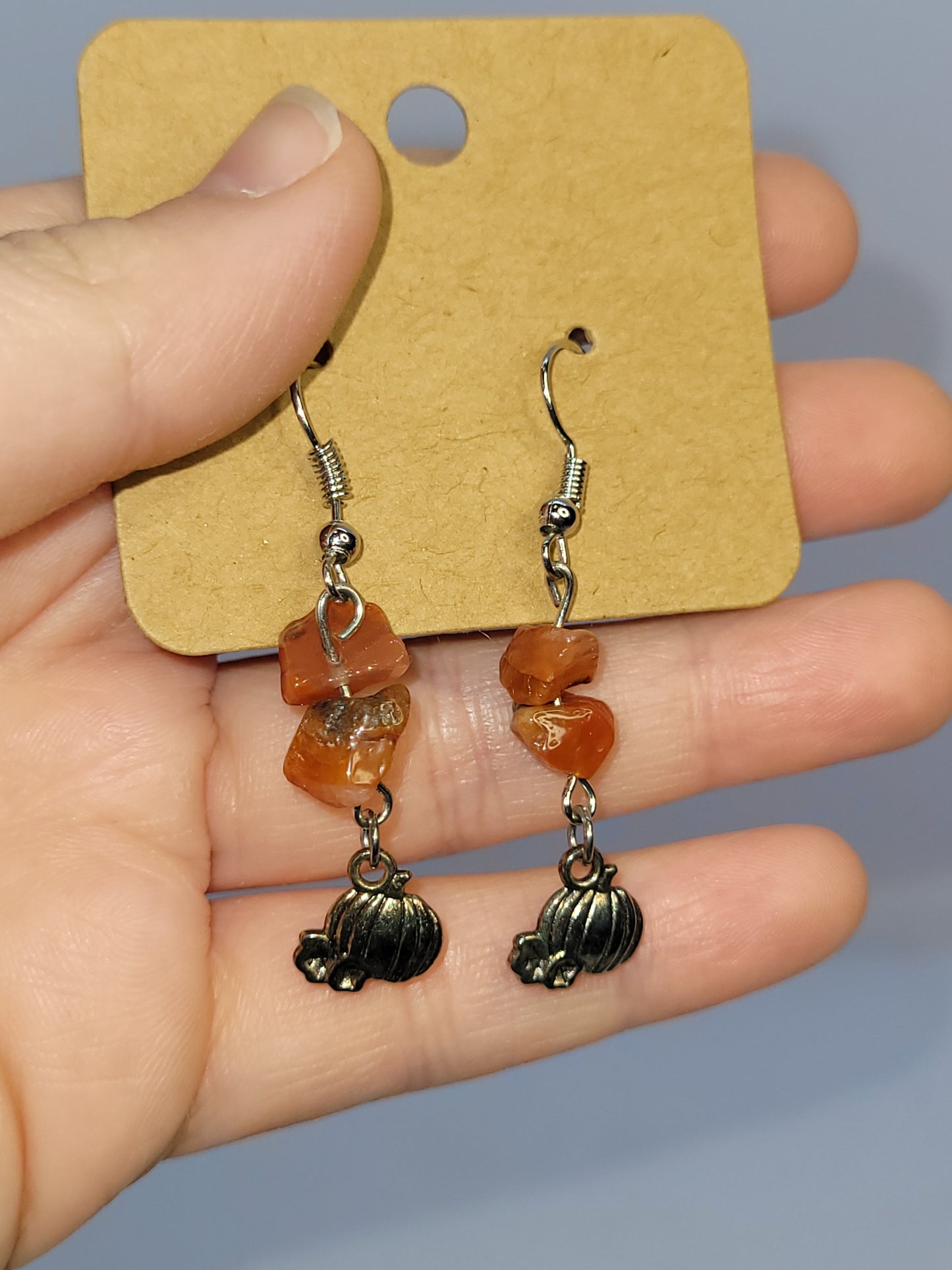 Carnelian Tear drop necklace / pumpkin earrings set