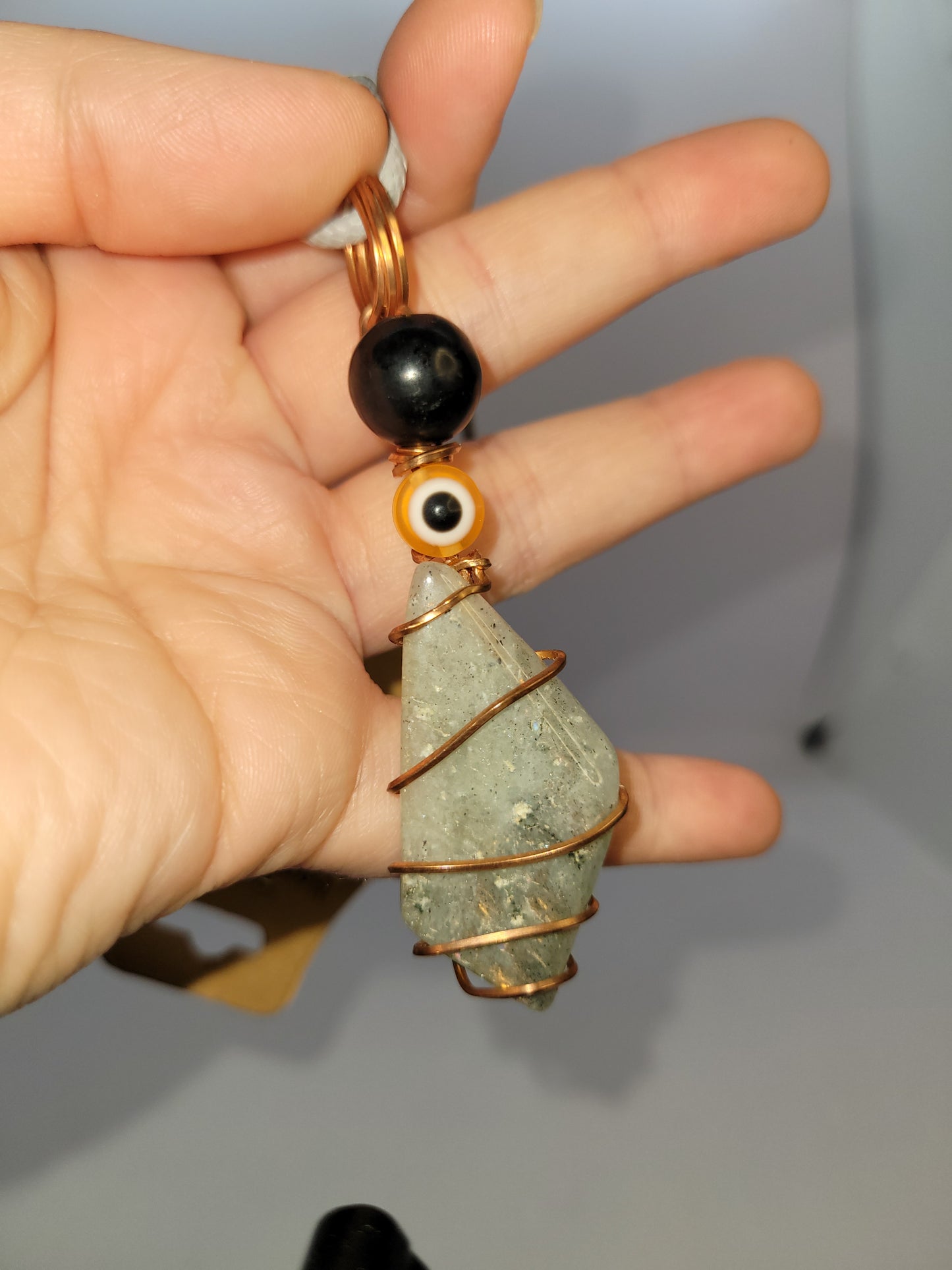 Labradorite wrapped Necklace / Pumpkin Earrings Set