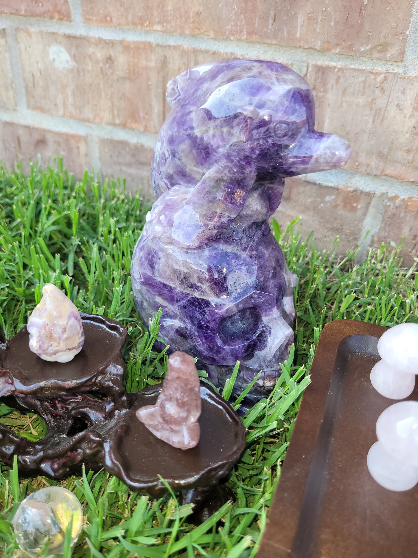 Dream Amethyst Skull/Dolphin carving