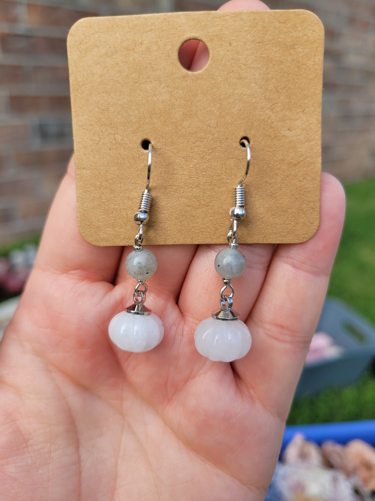 Labradorite wrapped Necklace / Pumpkin Earrings Set