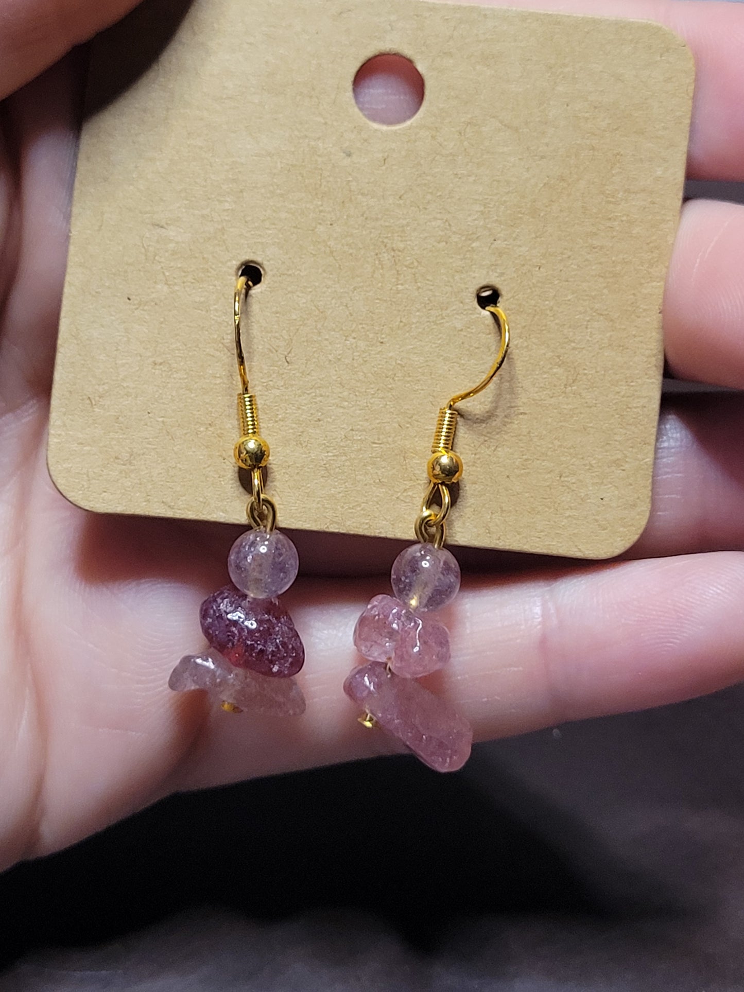 Strawberry Rose Quartz Earrings - Gold