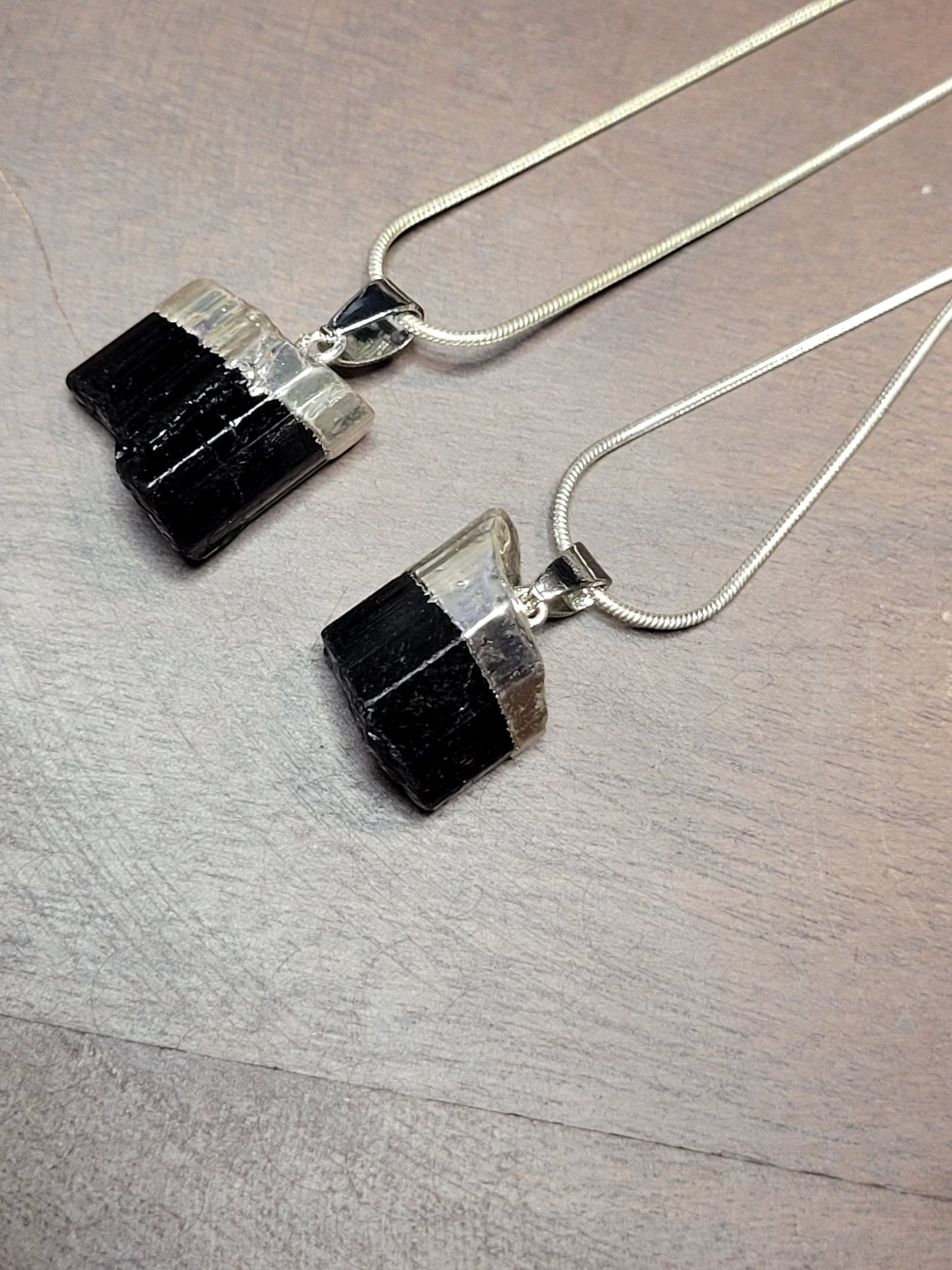 Raw Black Tourmaline pendent necklaces - Silver