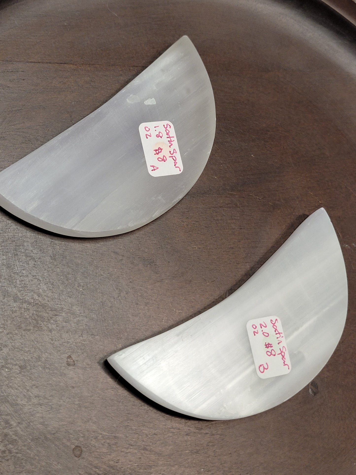 Small Satin Spar Moon Dishes