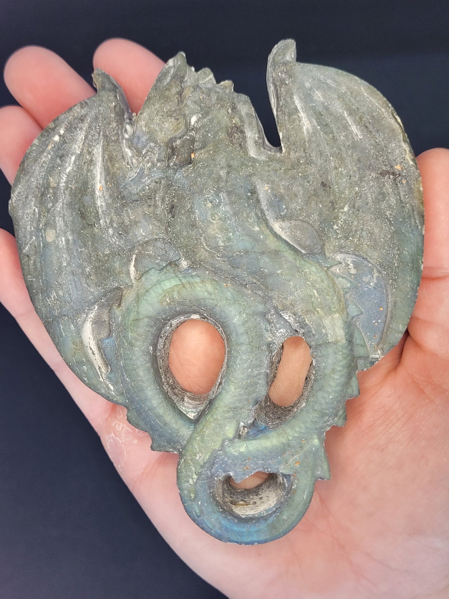 Labradorite Dragon Carving - Raw Finish - Misfit