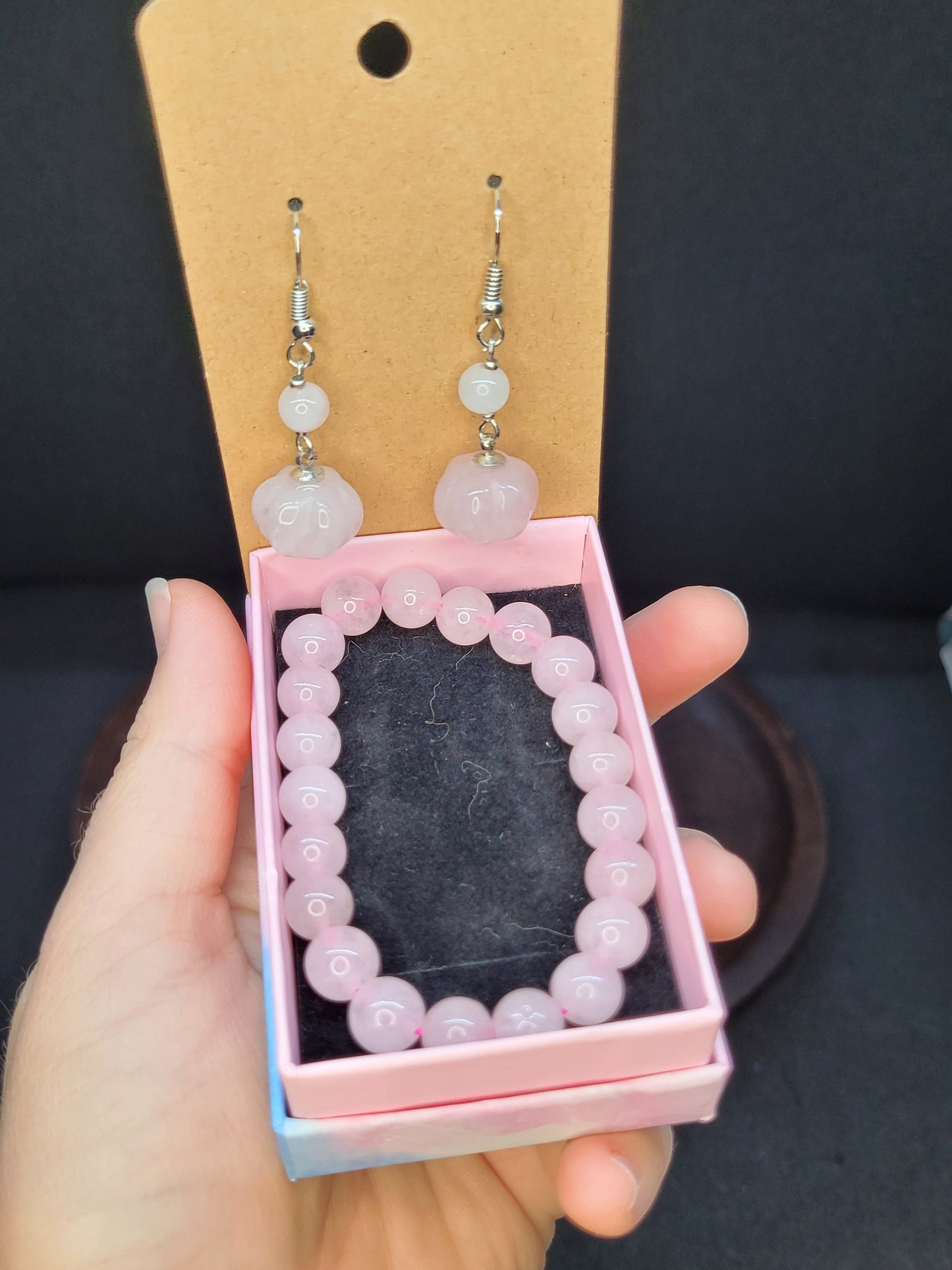 Rose Quartz Bracelet/ Earring Set - Handmade