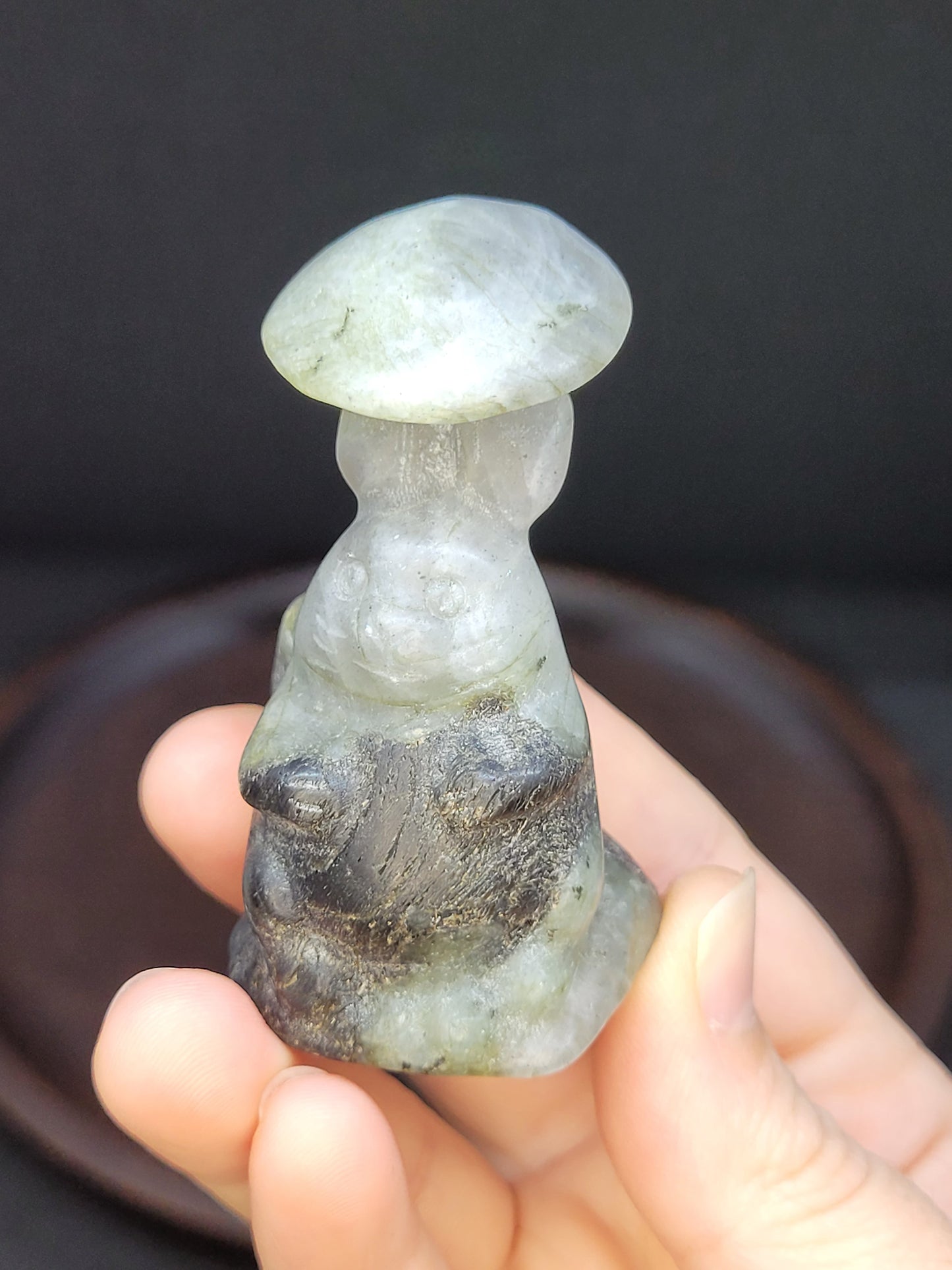 Labradorite Totoro On Mushroom Carving