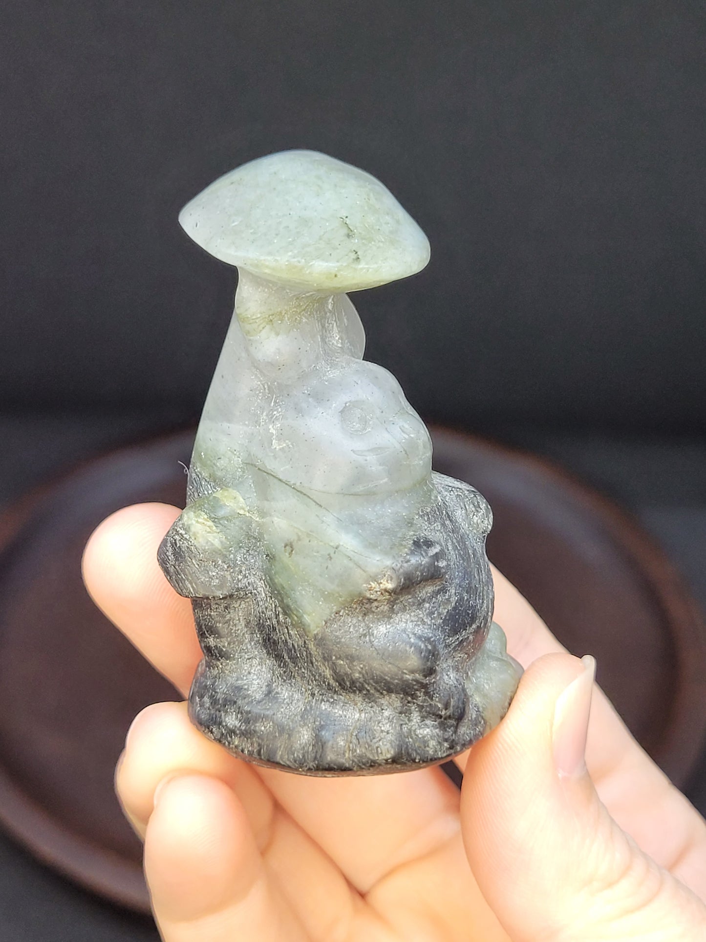 Labradorite Totoro On Mushroom Carving