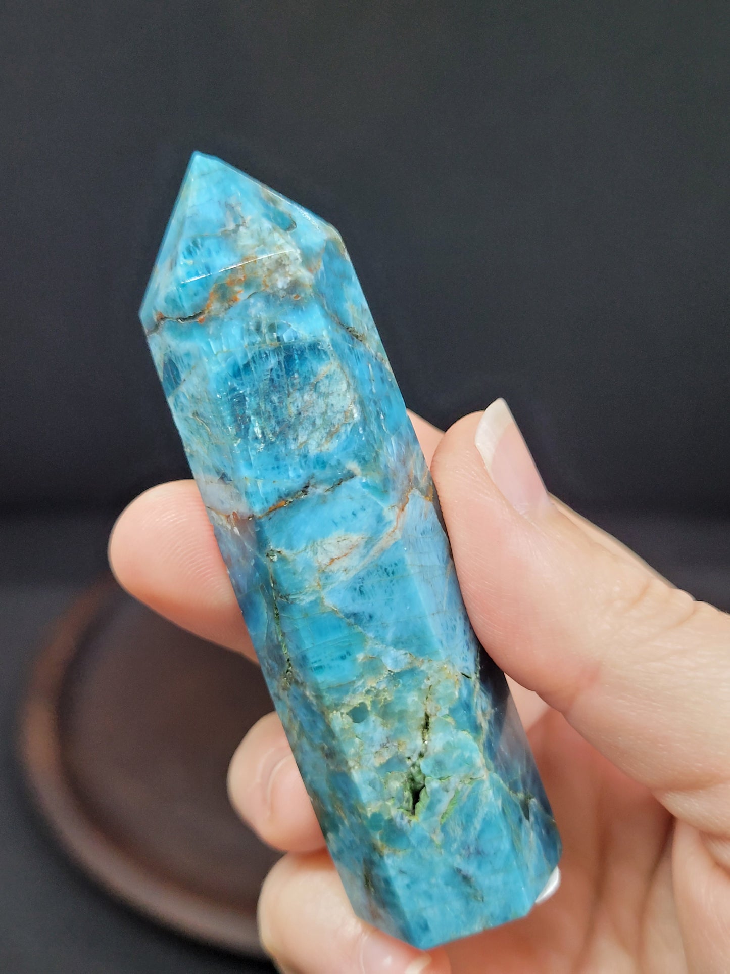 Blue Apatite Tower - Chipped