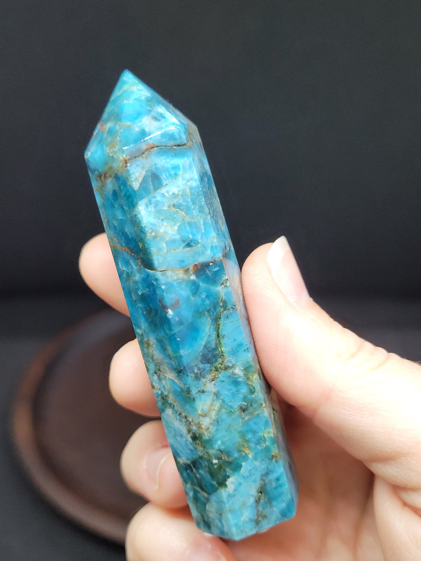 Blue Apatite Tower - Chipped