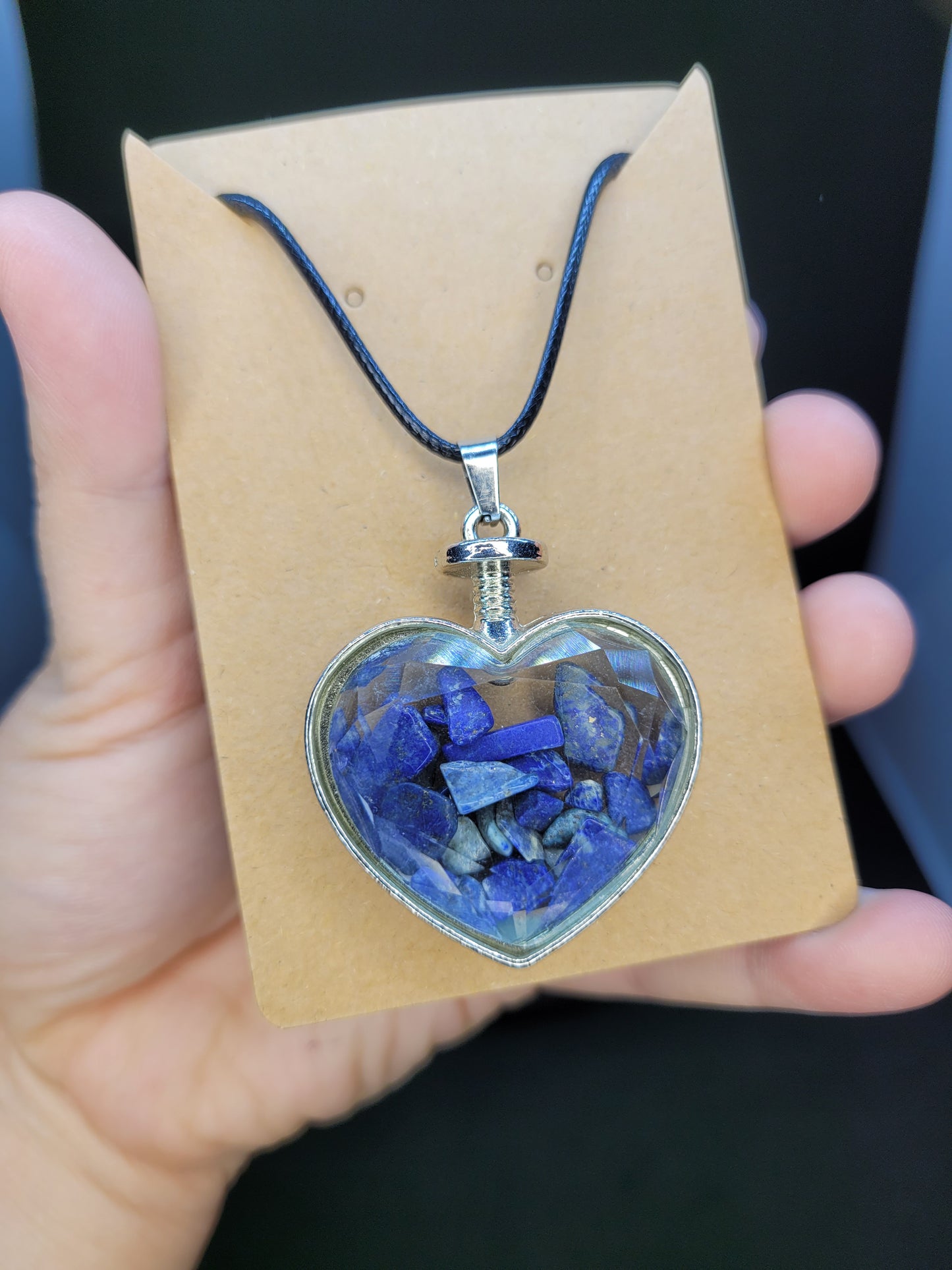 Lapis Lazuli Chip - Heart Bottle Pendant Necklace