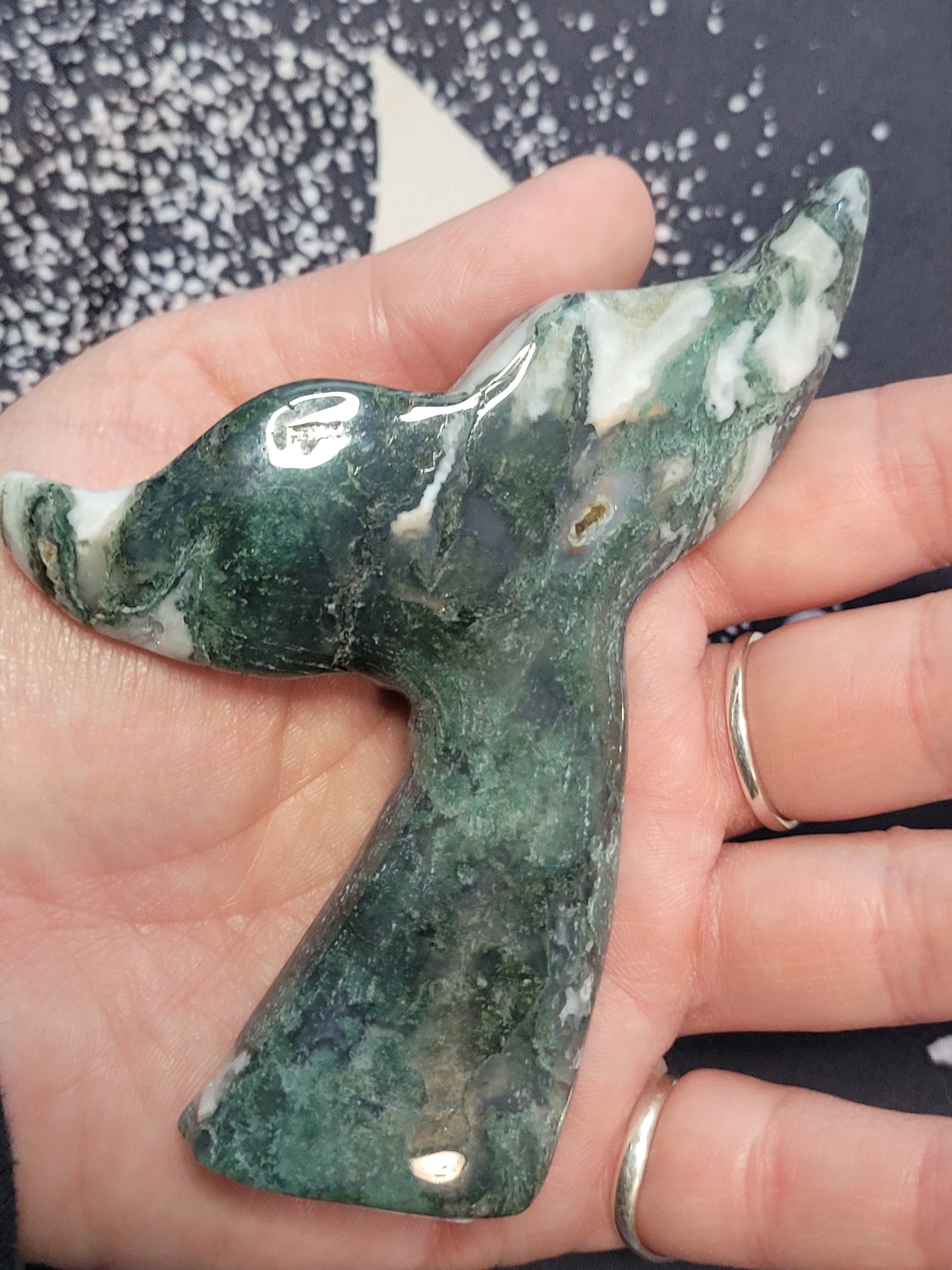 Moss Agate Whale Tail