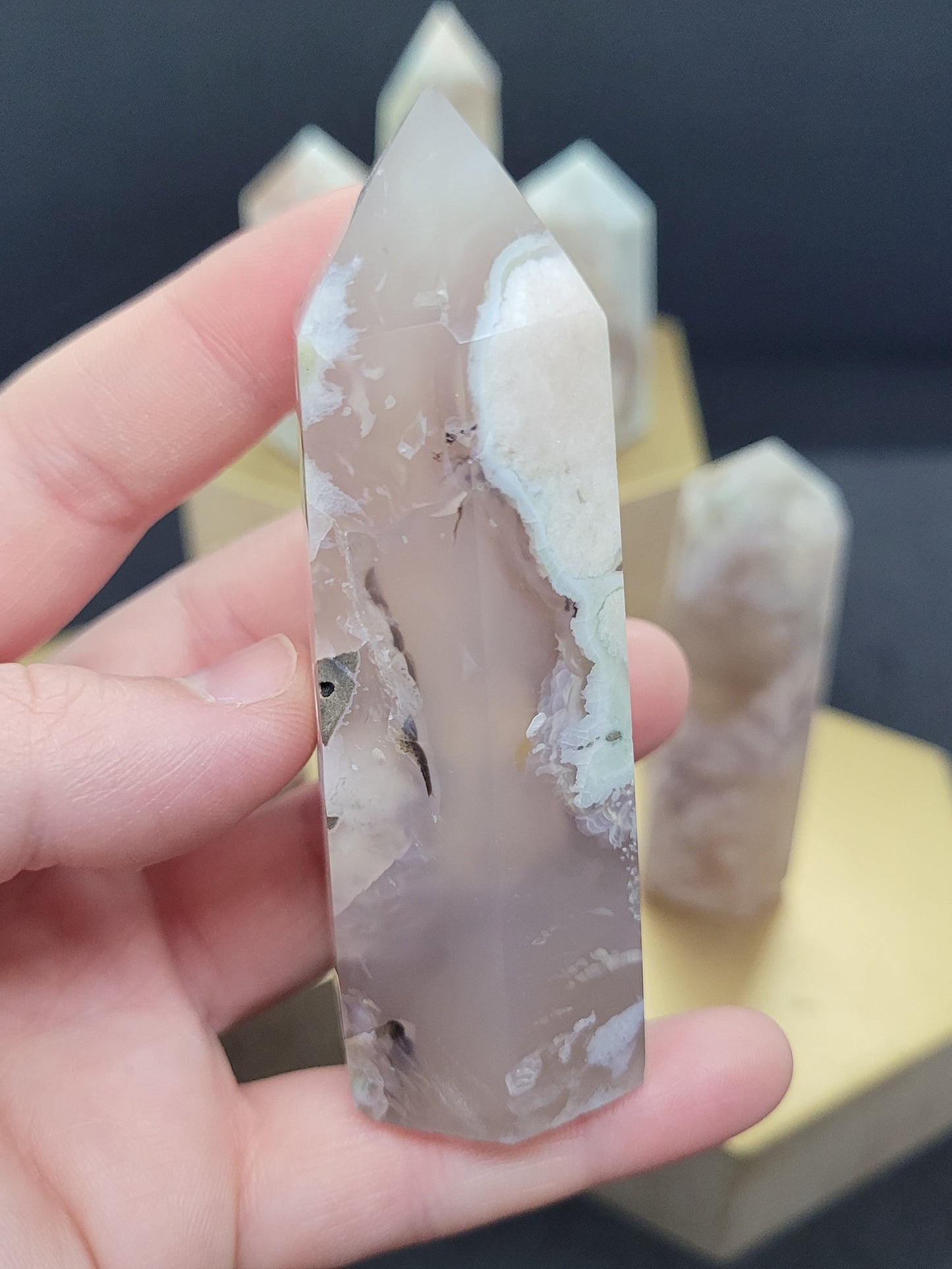 Flower Agate Towers - Hexagonal cut