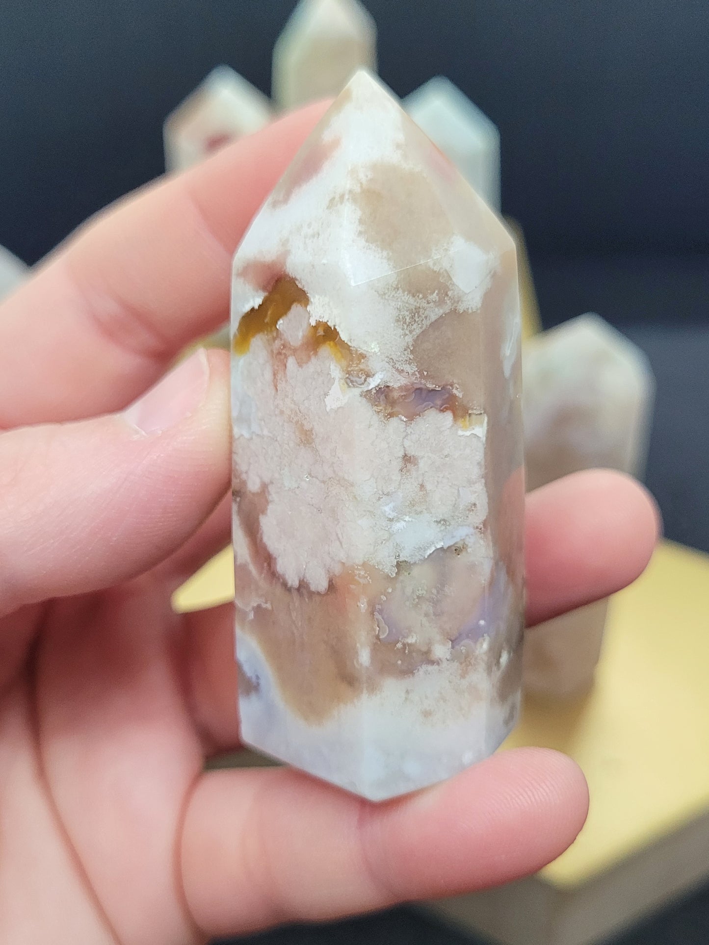 Flower Agate Towers - Hexagonal cut