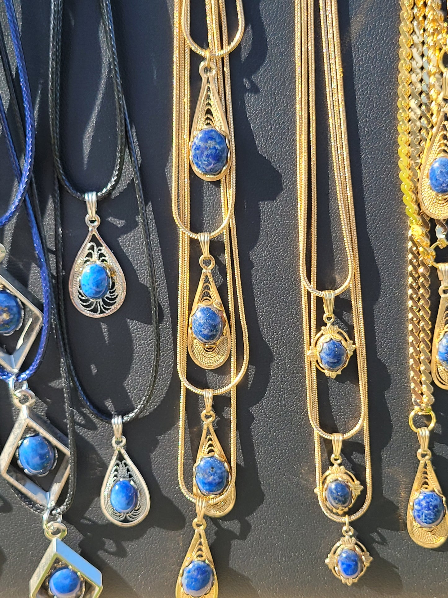 Lapis Lazuli Cab - Tear Drop Pendant Necklace - Gold