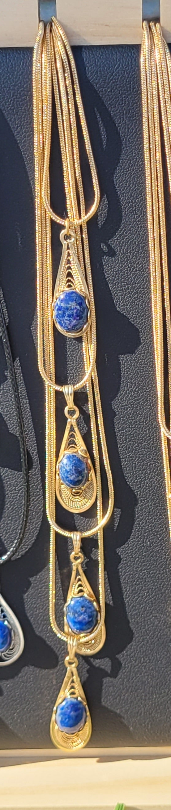 Lapis Lazuli Cab - Tear Drop Pendant Necklace - Gold