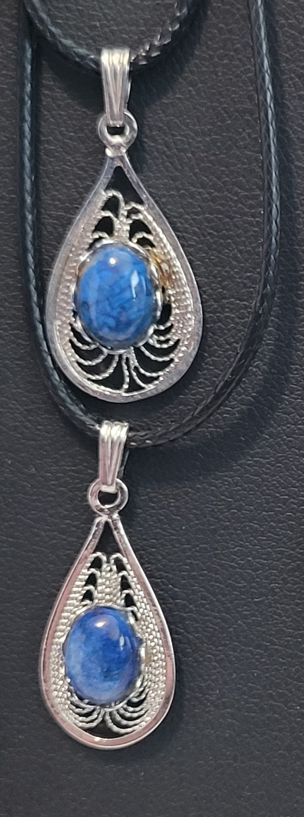 Lapis Lazuli Cab - Tear Drop Pendant Necklace - Silver