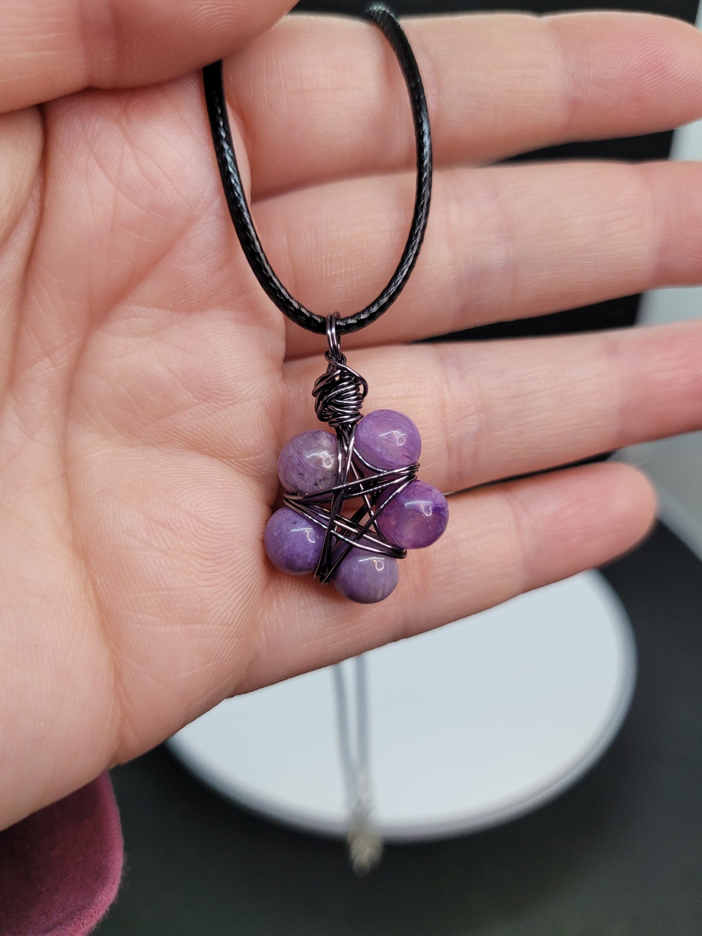 Crystal Bead Star Necklace – Handwrapped Wire Pendant