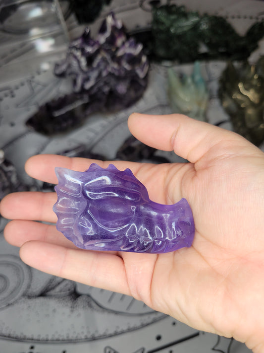 Purple Fluorite Dragon head carving