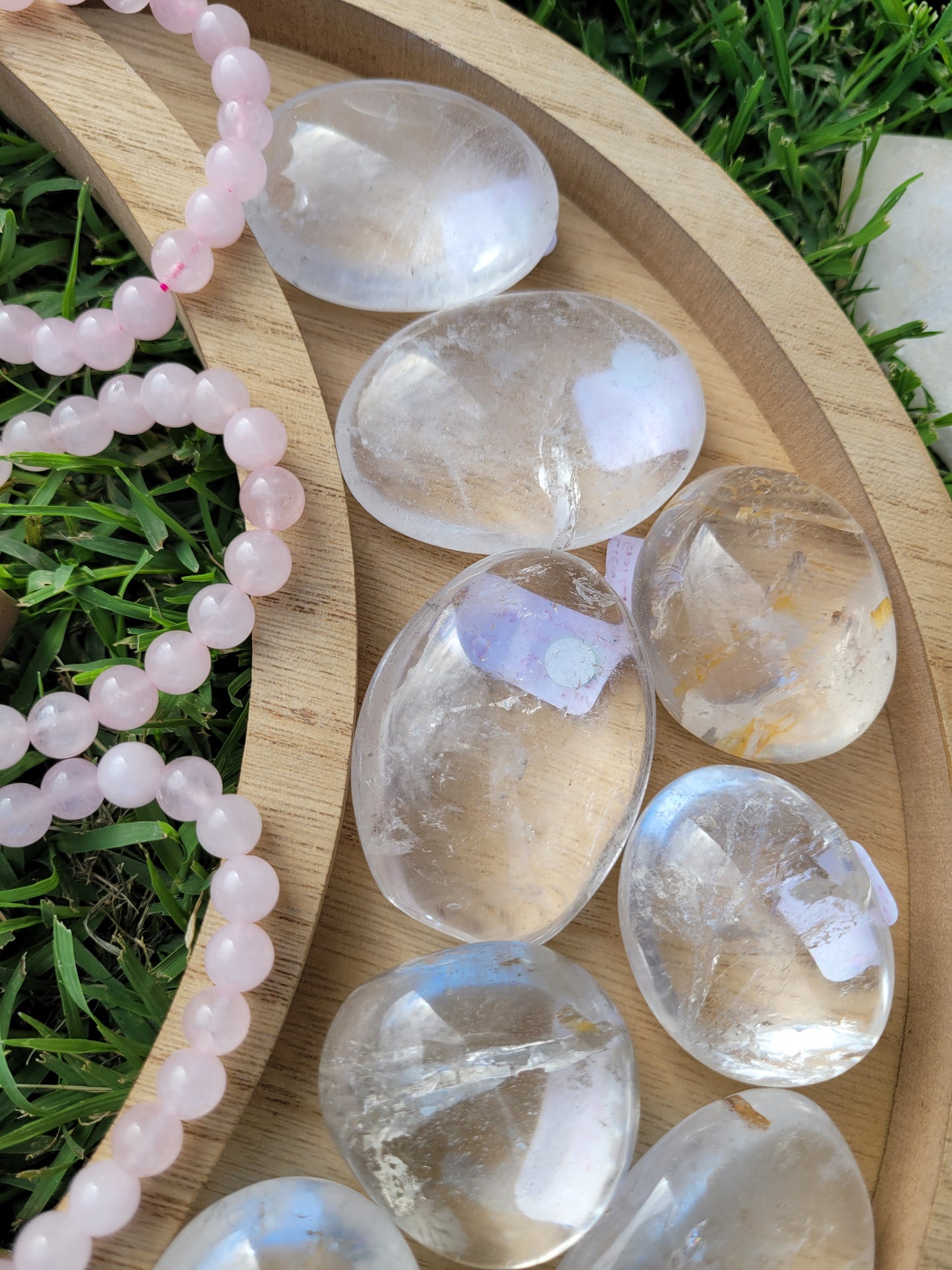 Clear Quartz, Smoky Quartz, Golden Healer Palm Stones