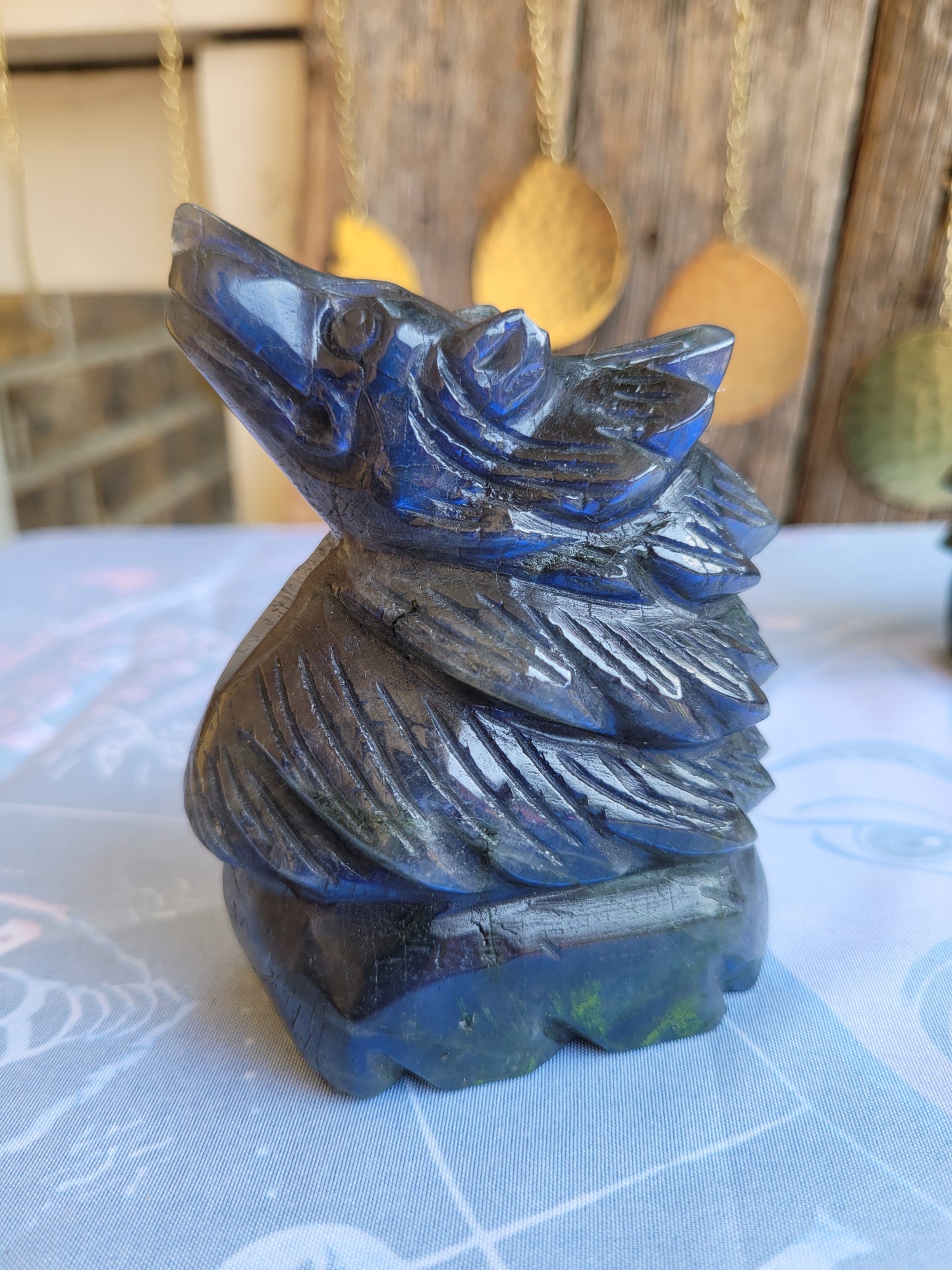 Large Labradorite Wolf carvings