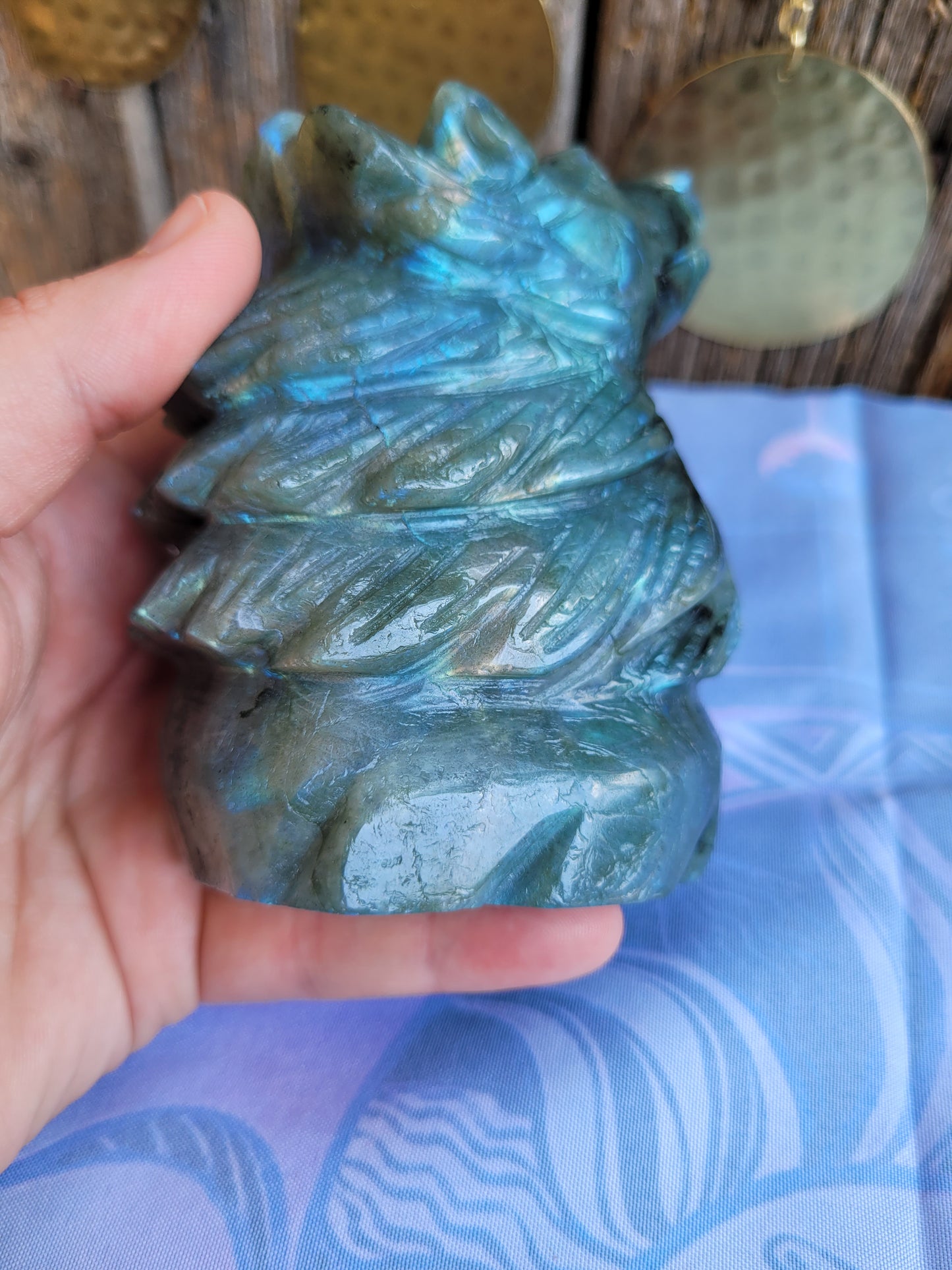 Large Labradorite Wolf carvings