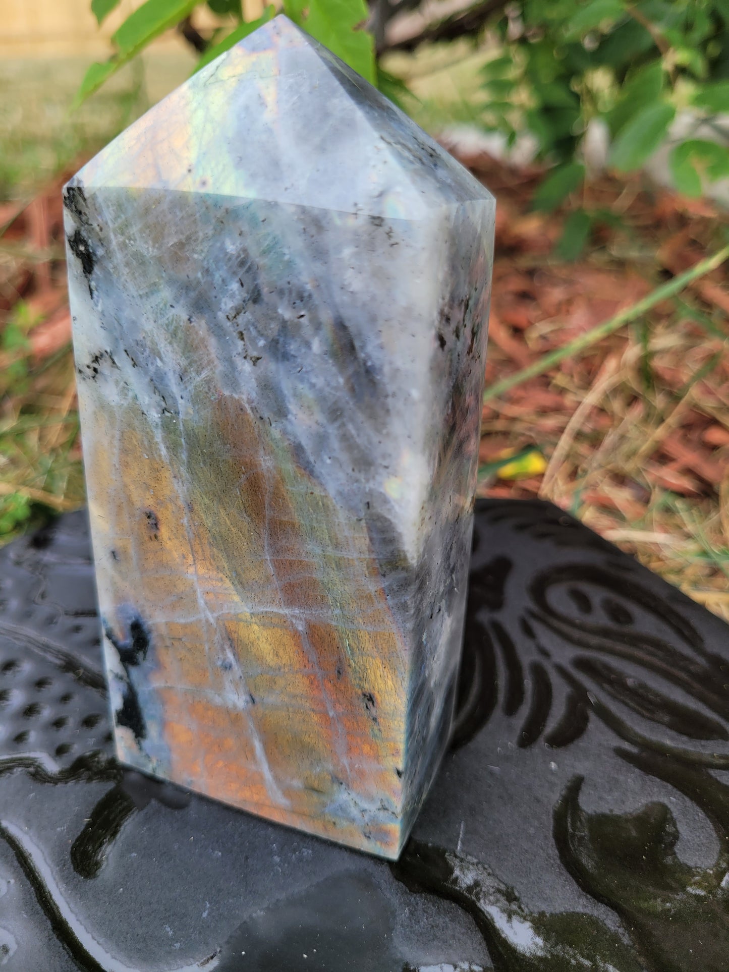 Large Golden/Orange Flash Labradorite Tower