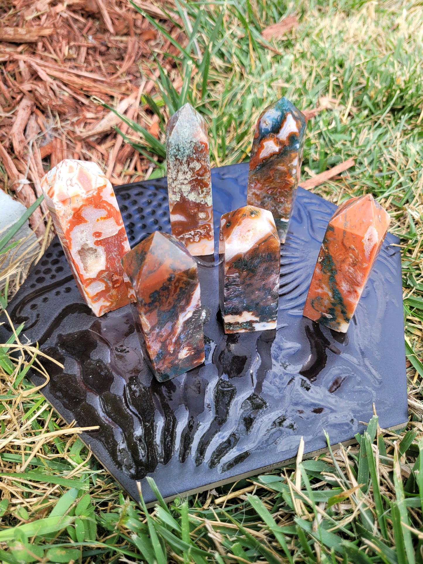 Carnelian Moss Agate towers