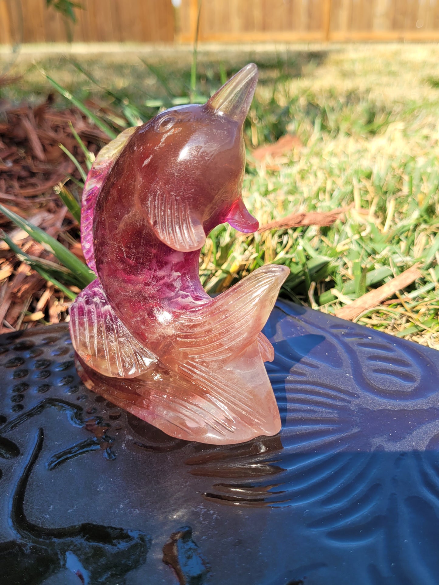 Large Candy Fluorite Dolphin Carvings