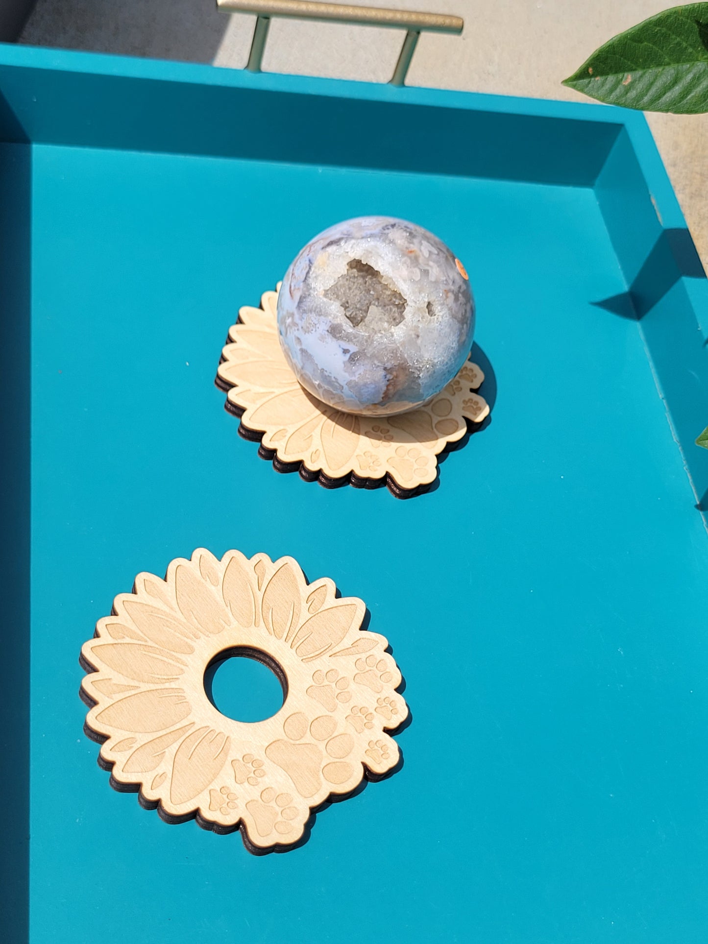 Wooden Sunflower/Pawprint Sphere Stands