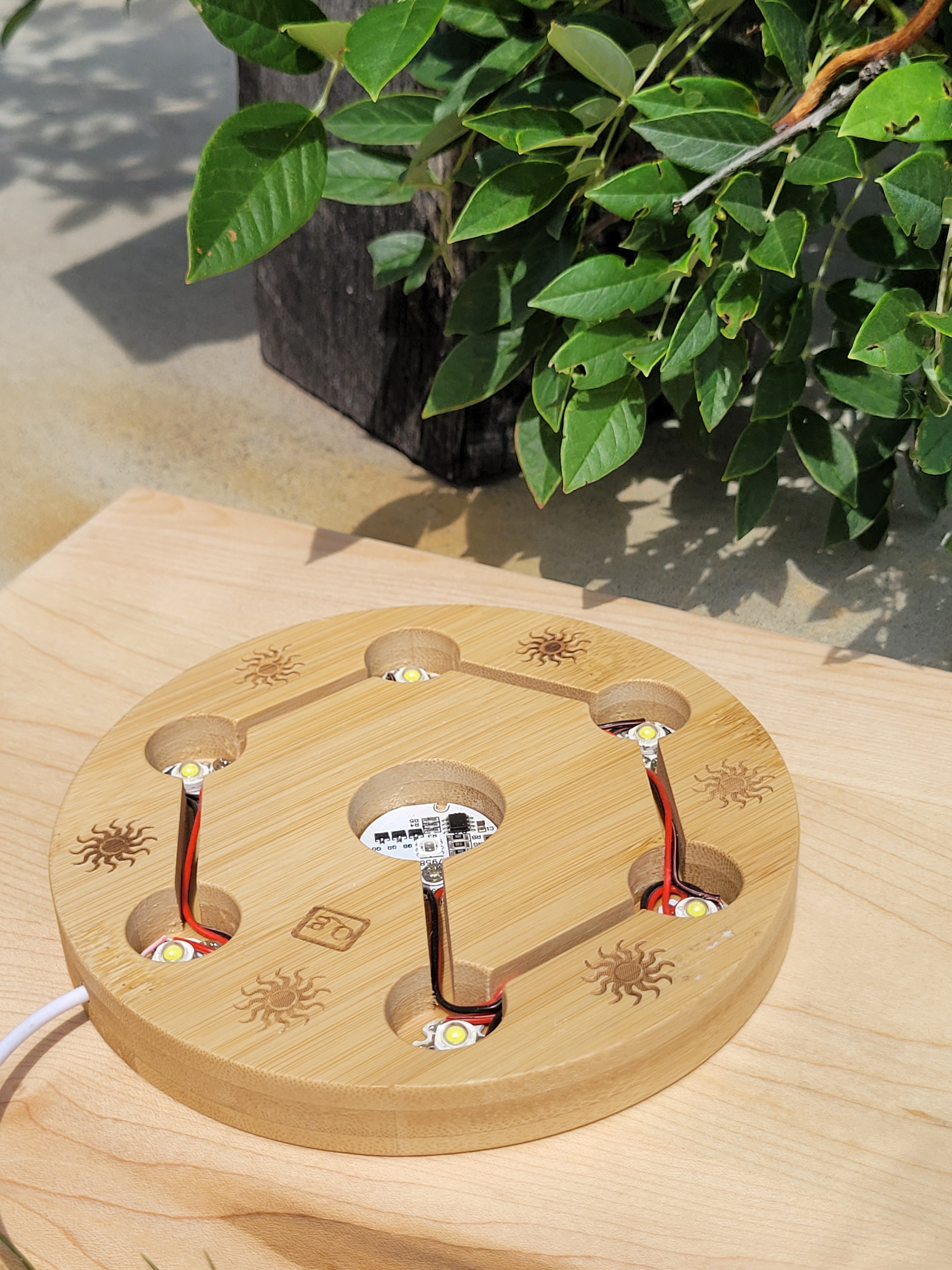 Large Wooden 7-Sphere lighted sphere stand – Cosmic Embers